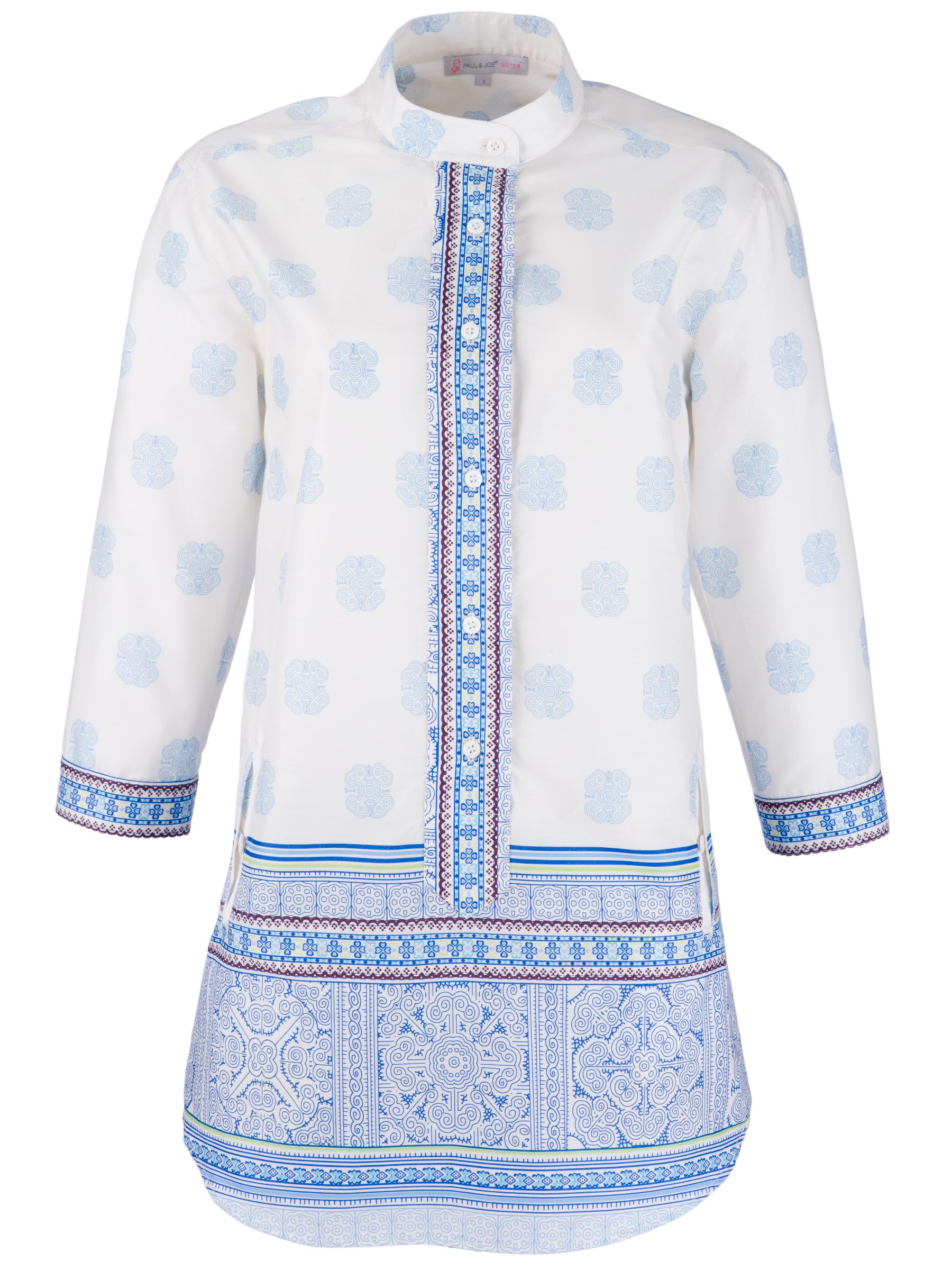 Paul & Joe Sister Gaia 3/4 Sleeve Border Print Tunic Shirt, White/Blue
