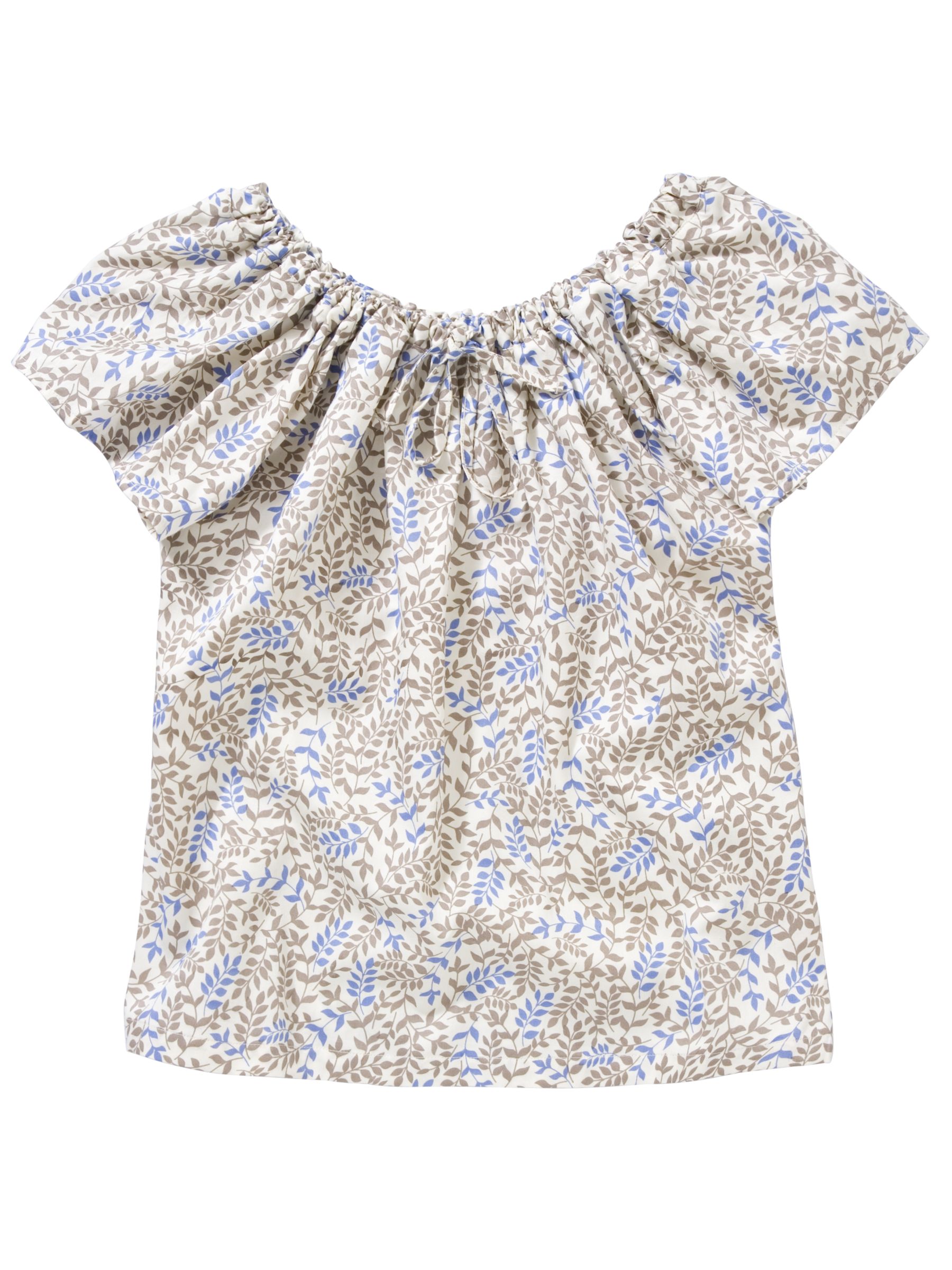 People Tree Kiri Leaf Print Smock Top Baja Blue 16