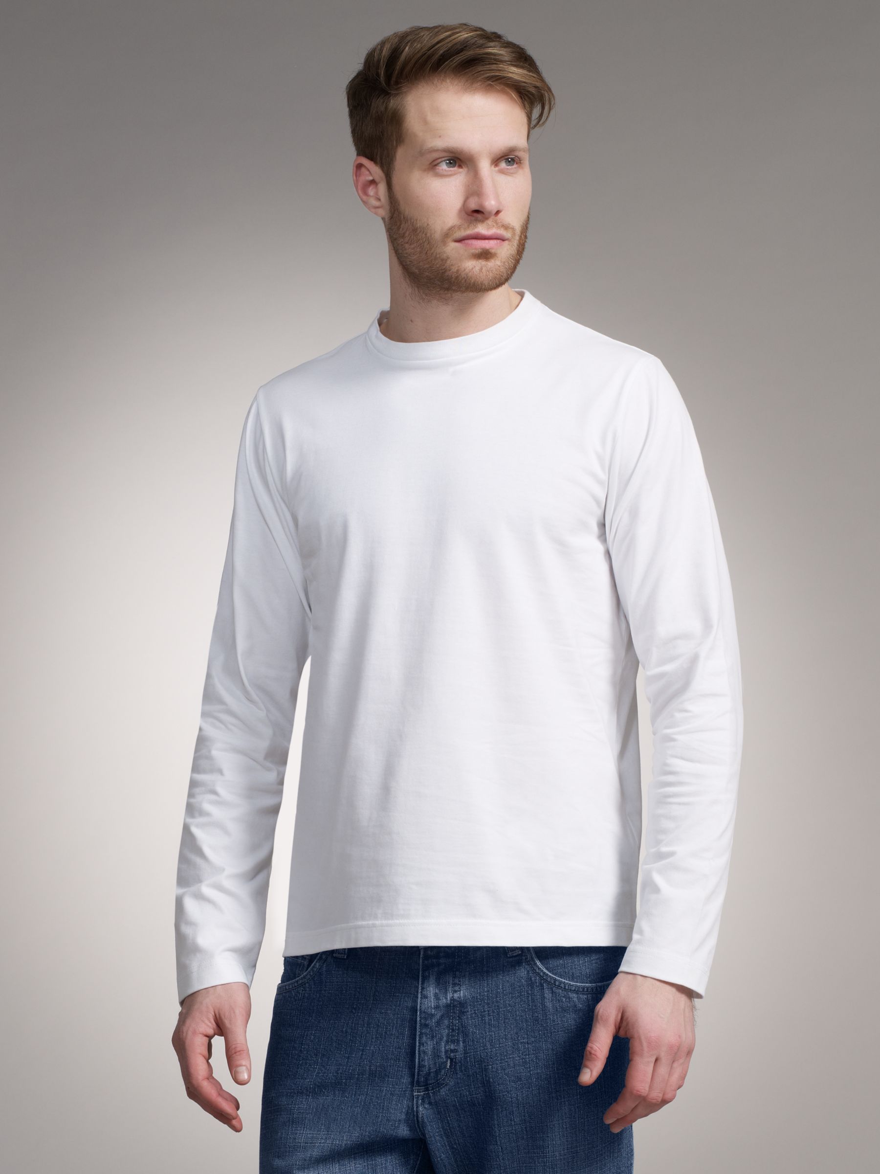 John Lewis Men Organic Cotton Long Sleeve Top, White