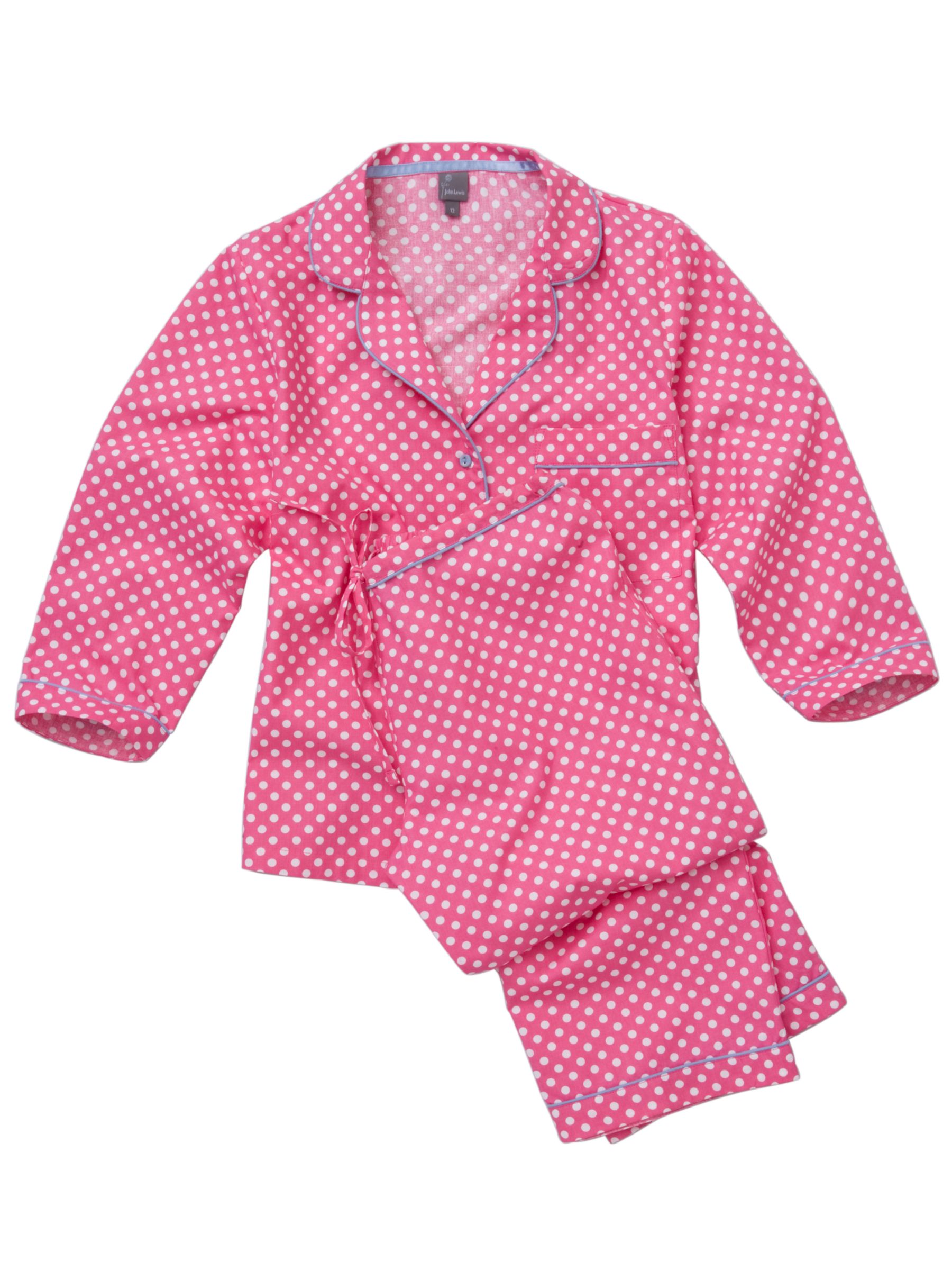 John Lewis Women Mia Spot Cotton Pyjama Set, Pink Lemonade
