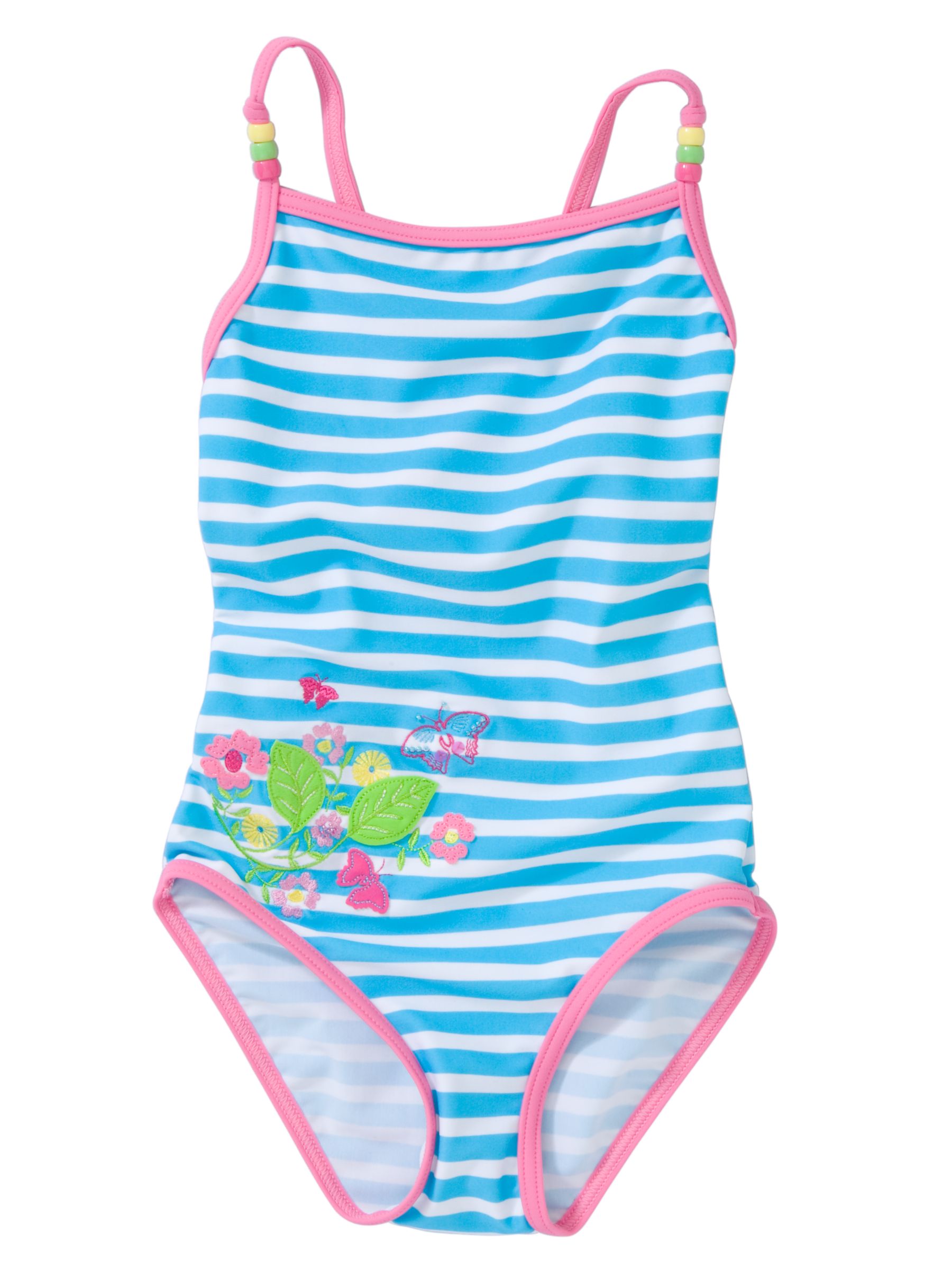 John Lewis Girl Stripe One-Piece Swimsuit, Blue,