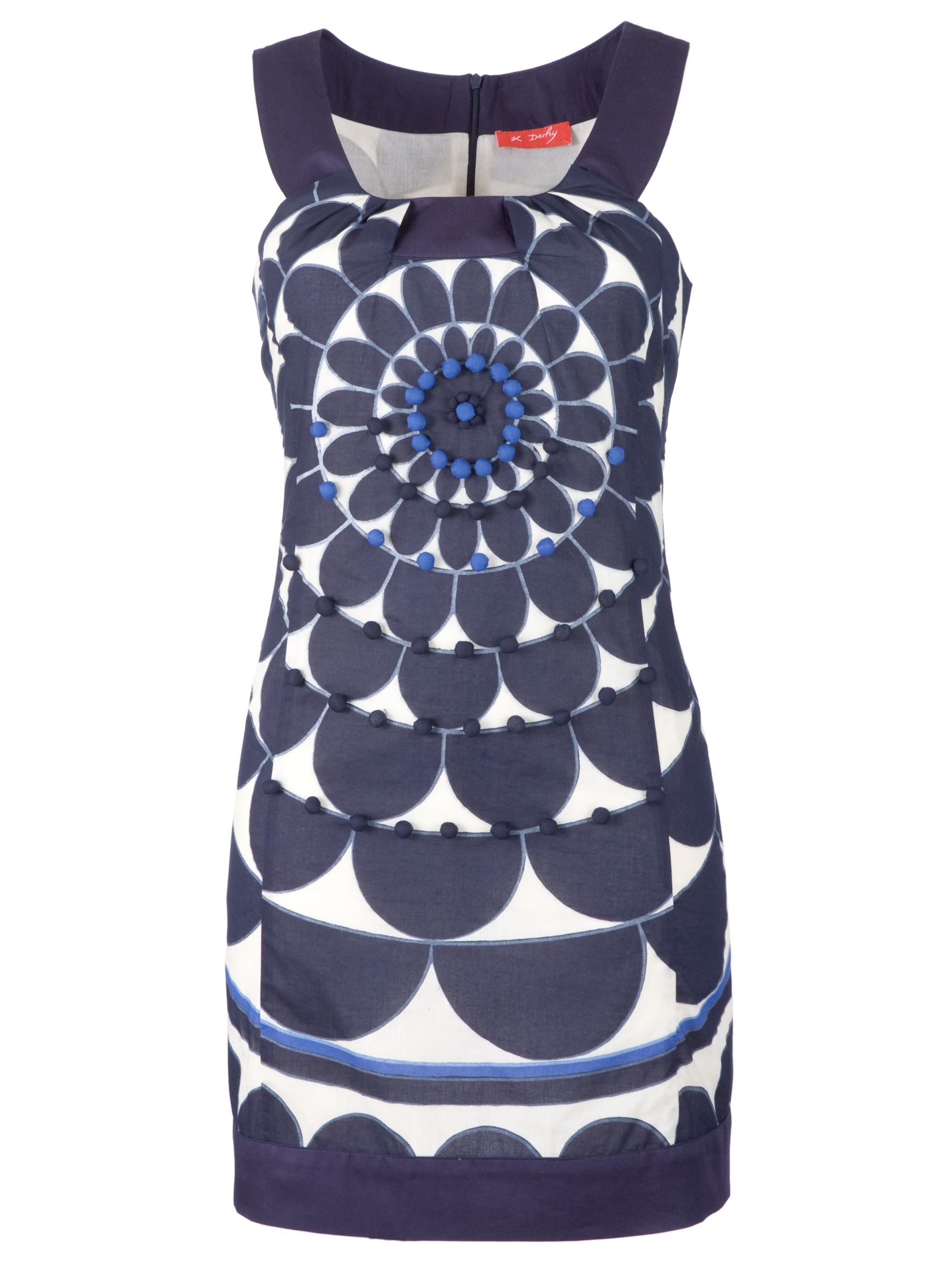 René Derhy Soma Sleeveless Placement Print Dress, Blue/White
