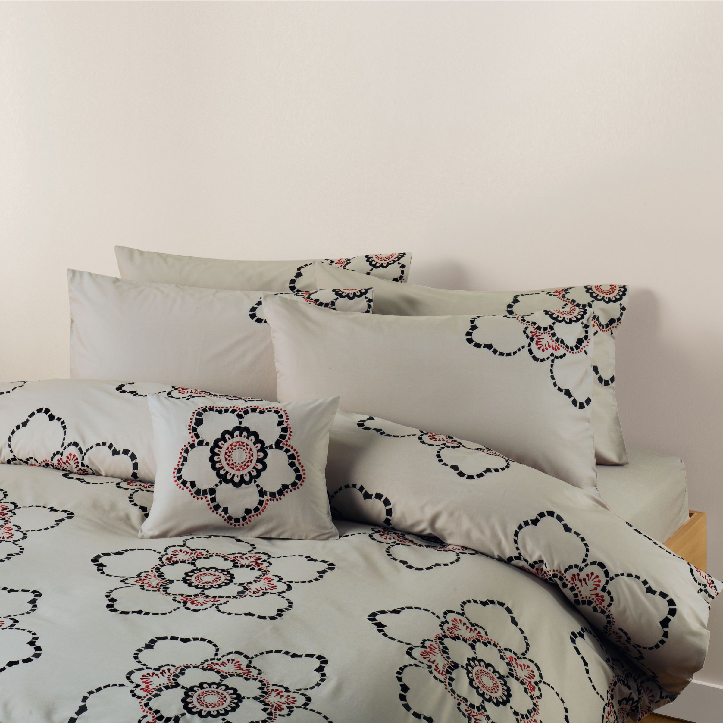 John Lewis Global Flower Duvet Covers, Red / Latte