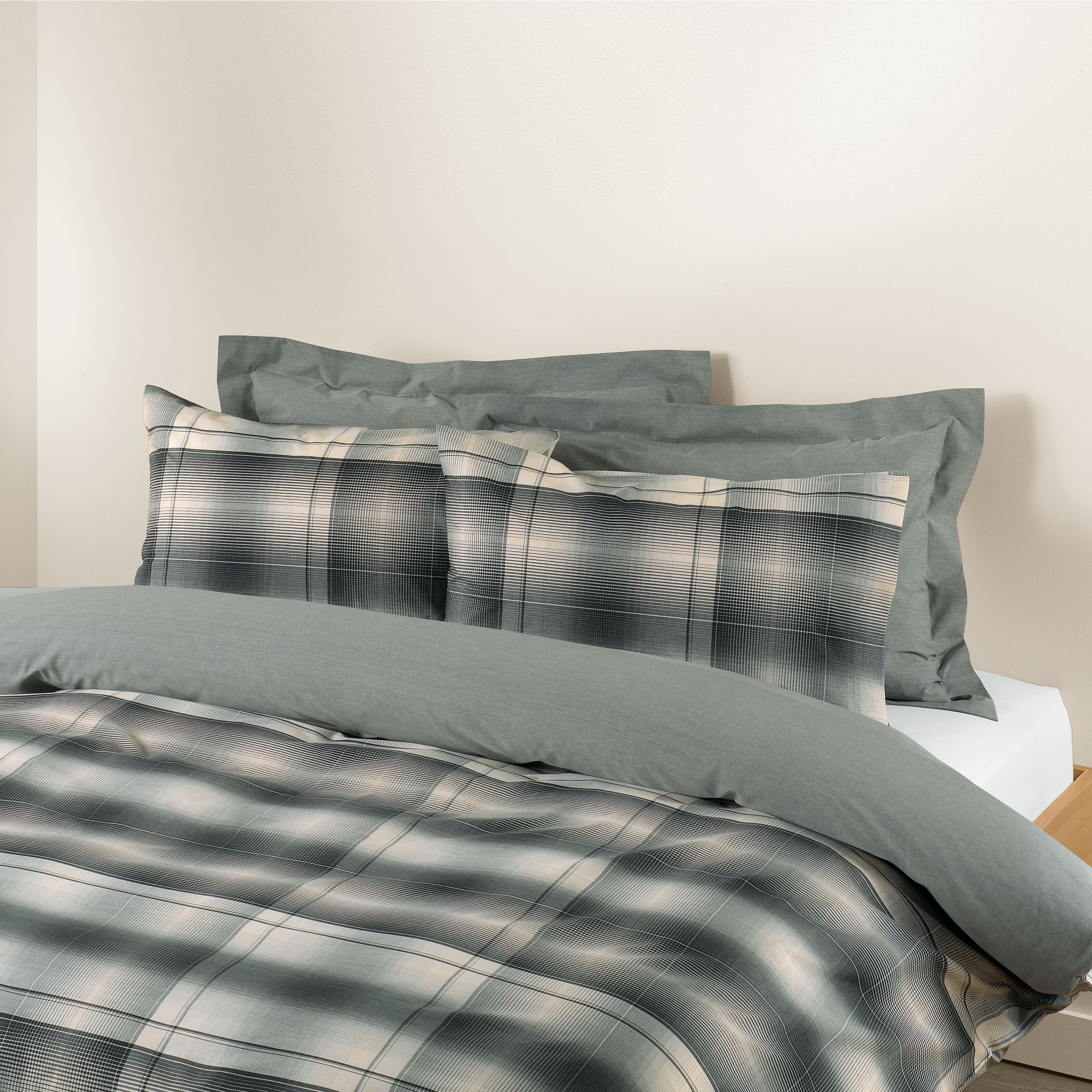 Chambray Check Duvet Covers, Grey