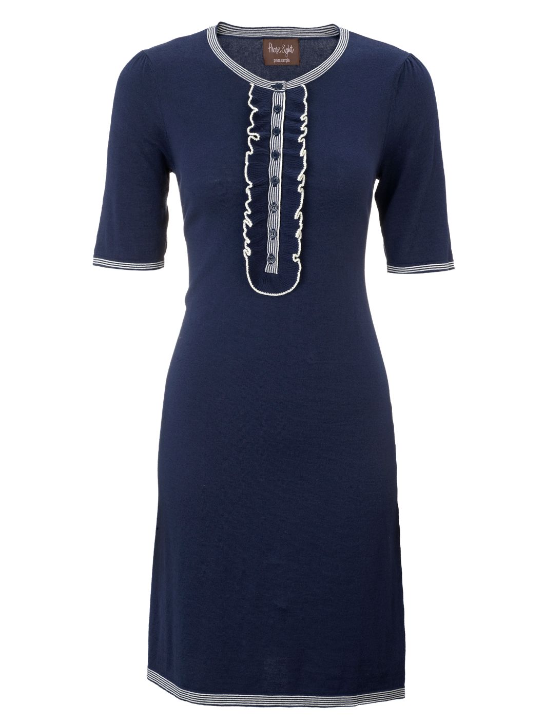 Phase Eight Frill Front Stripe Cotton Dress, Indigo/Ivory, 14