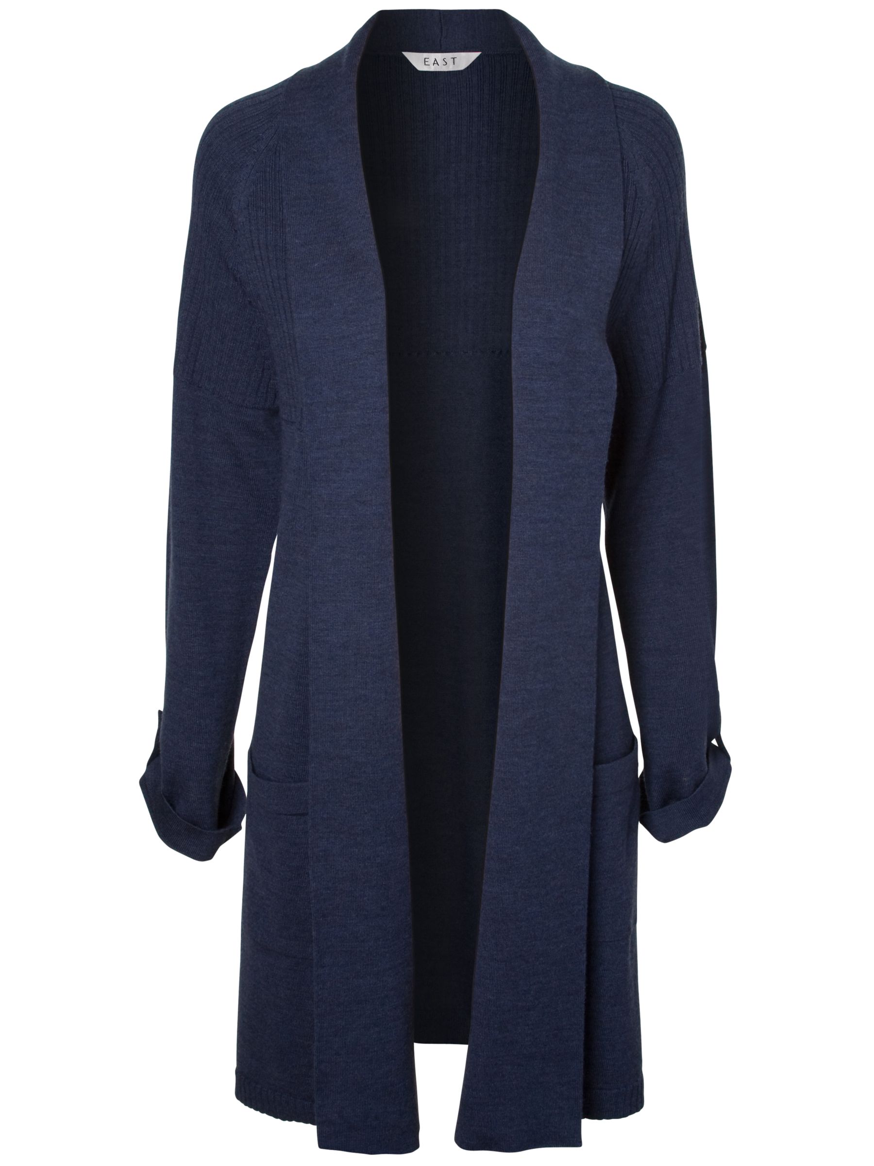 East Merino Wool Longline Cardigan, Indigo, S