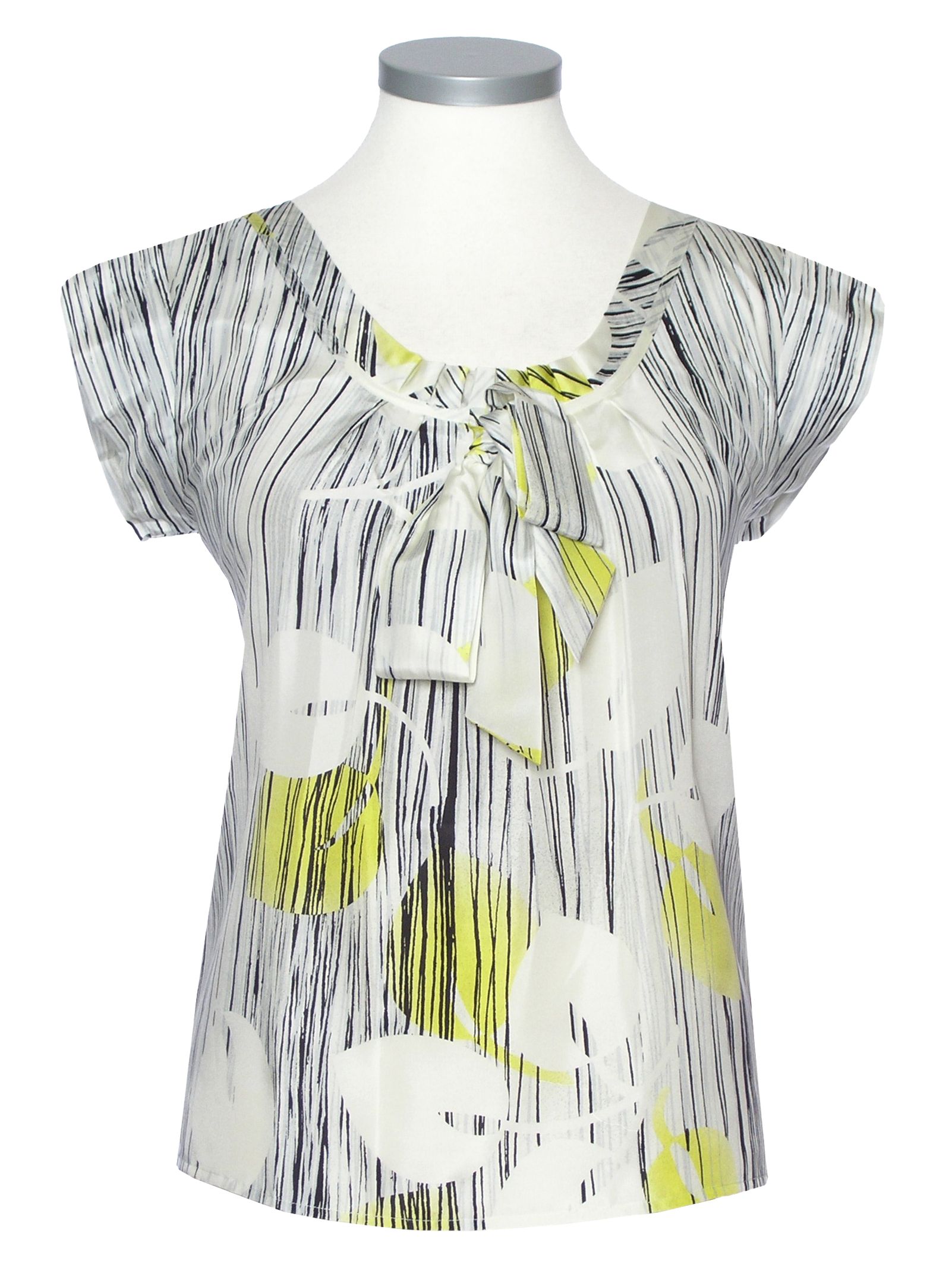 Kaliko Short Sleeve Linear Leaf Blouse, Citron, 18