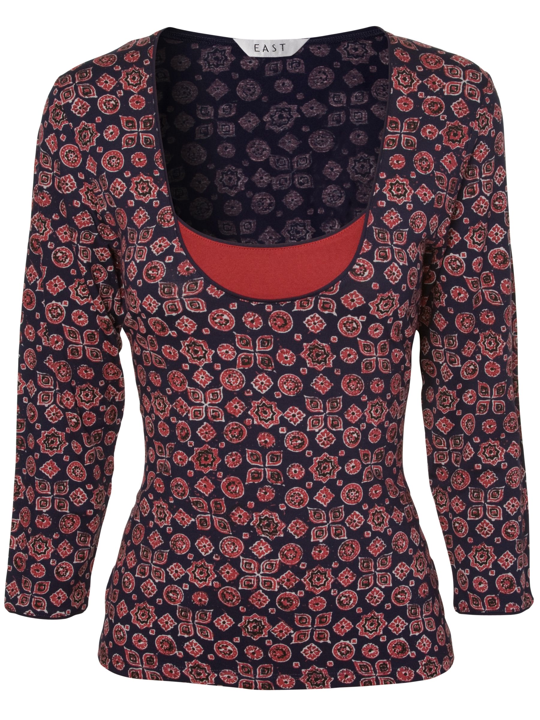 East Belhotra Print Double Layer Top, Indigo, 16