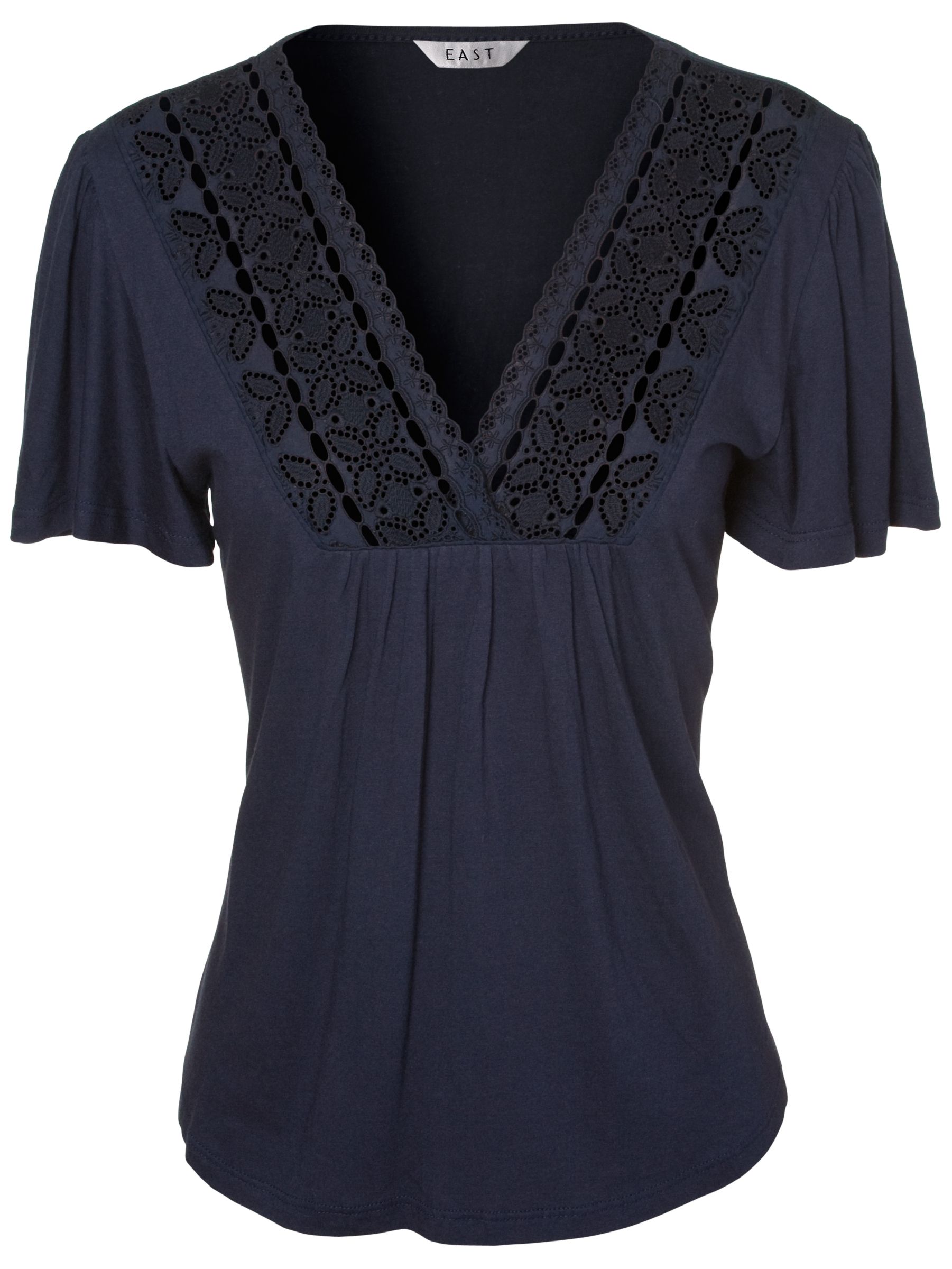 East Embroidered Lace Trim Top, Navy, 18