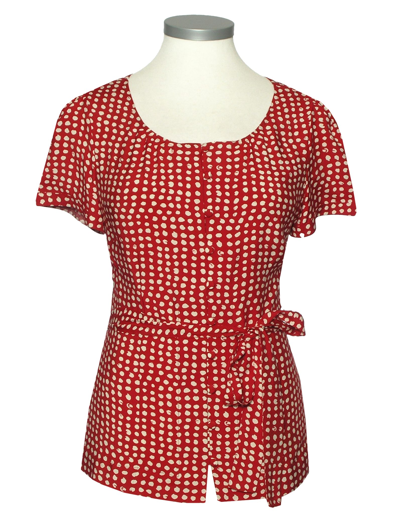 Spot Button Blouse, Red, 16