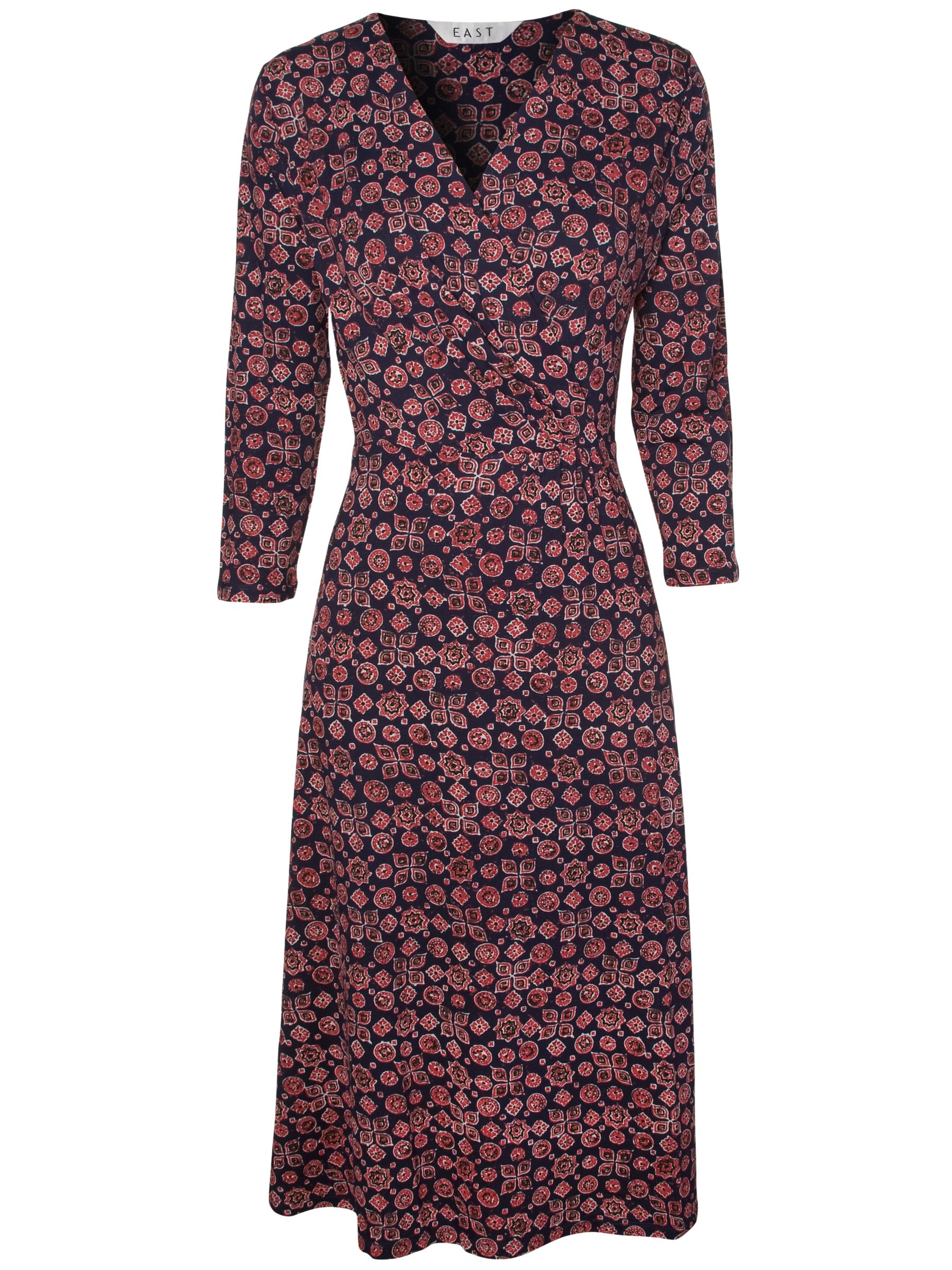 East Belhotra Print Pleat Dress, Marine, 10
