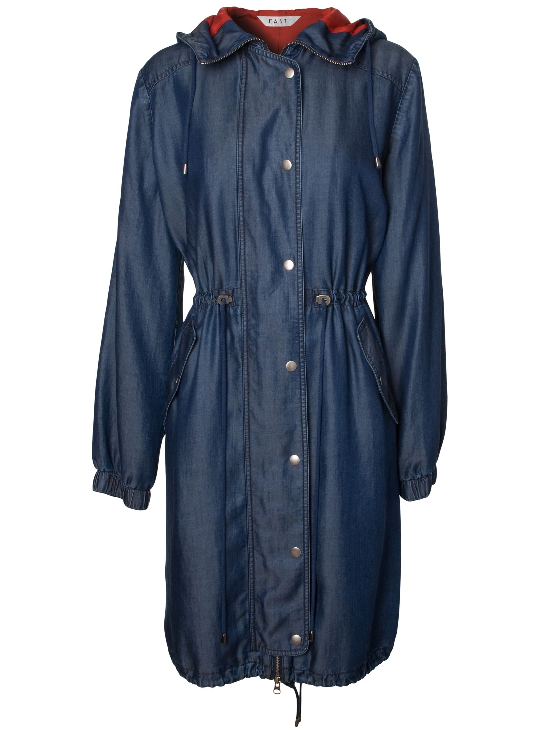 East Silk Lined Hooded Coat, Indigo, M