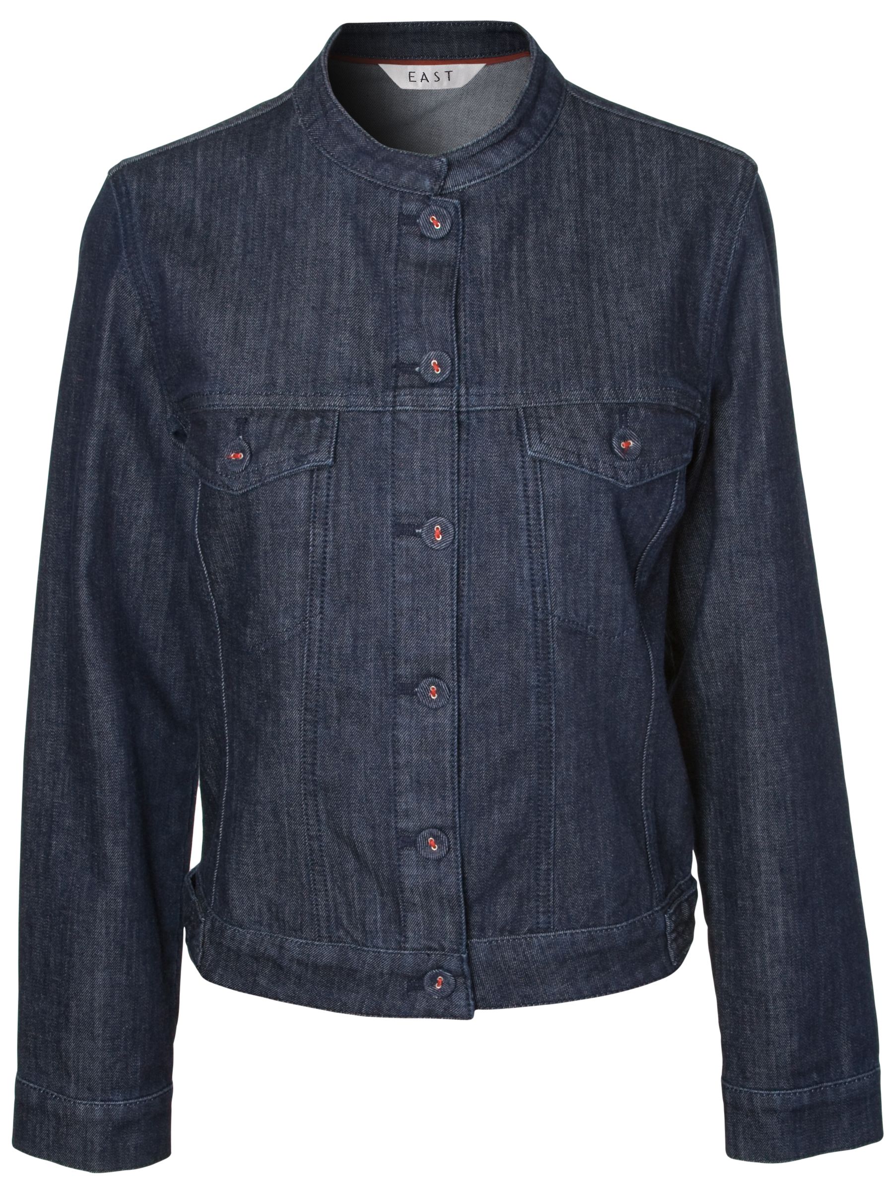 East Nehru Collar Denim Jacket, Dark indigo, 14