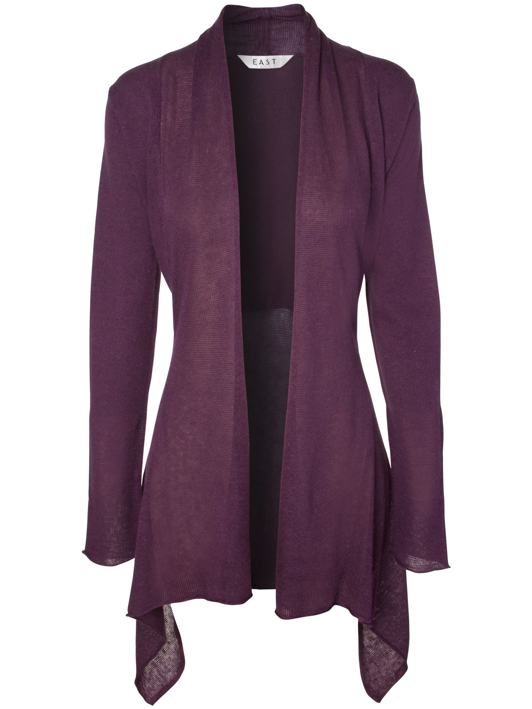East Linen Blend Long Line Cardigan, Damson, 14
