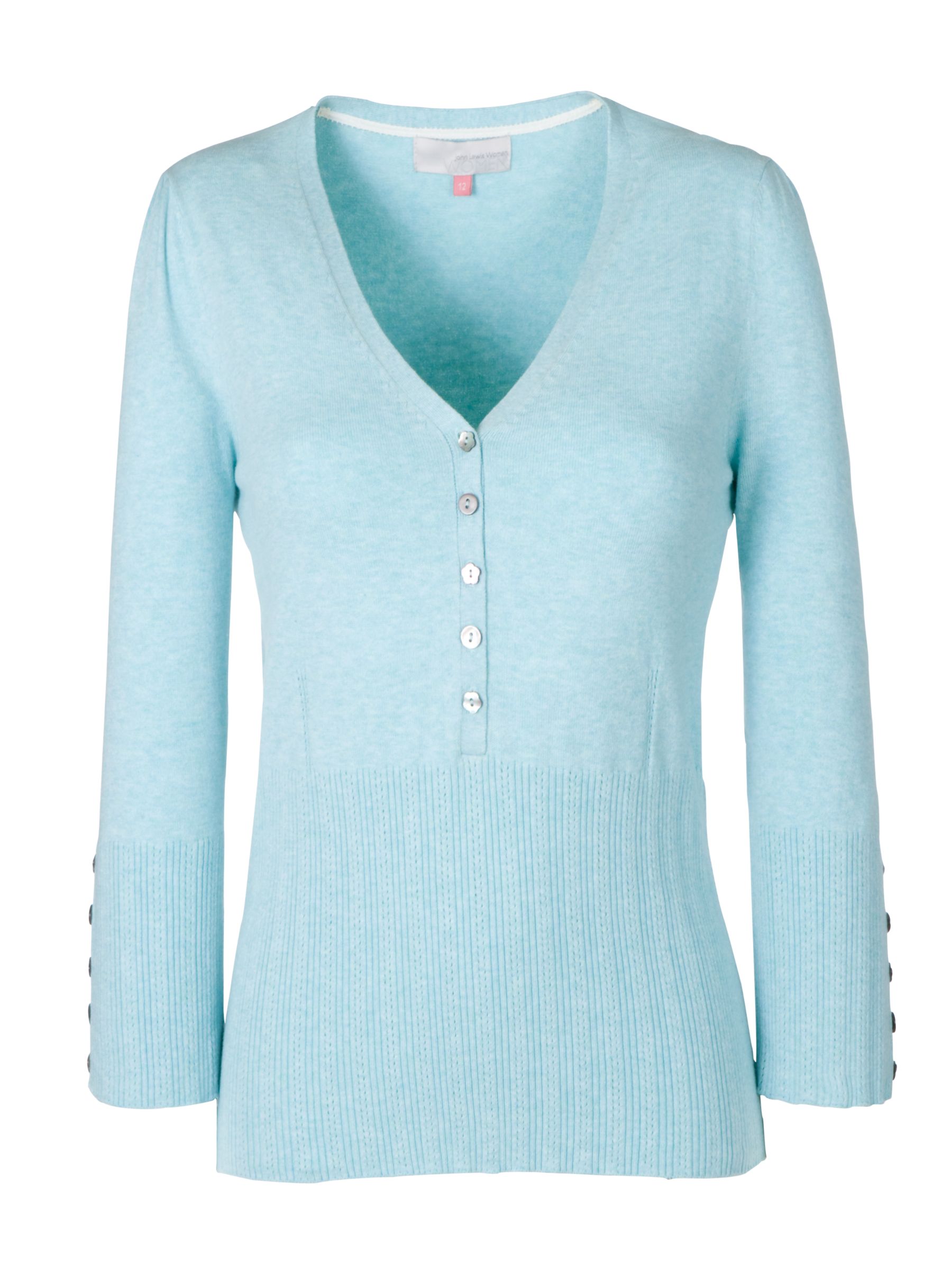 John Lewis Women Pointelle V-Neck Jumper, Celadon