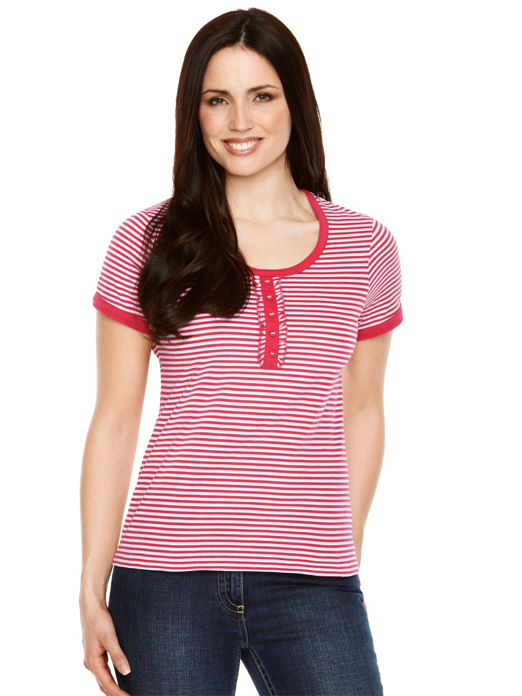 John Lewis Women Stripe Ruffle Front T-Shirt,