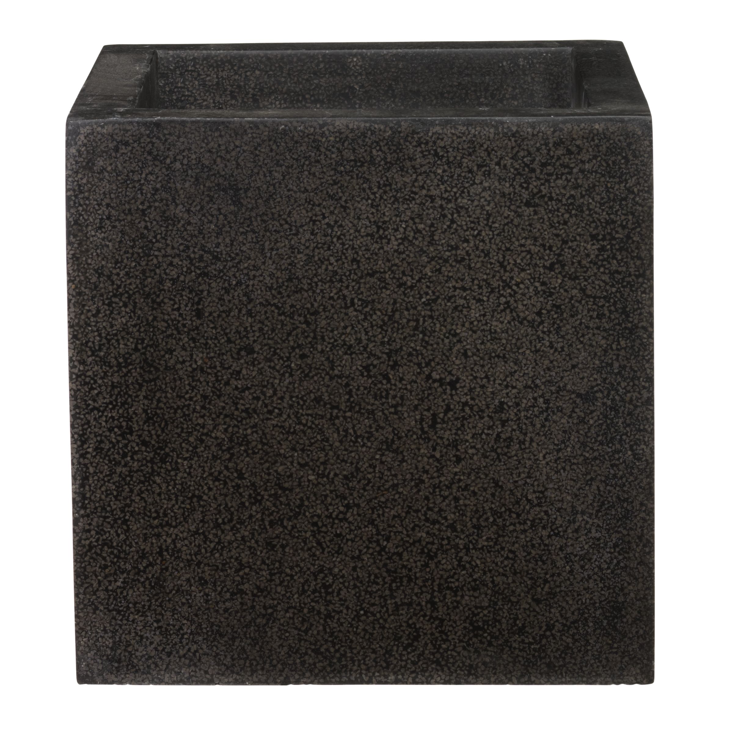 Lightweight Terrazzo Square Planter, Black, Small