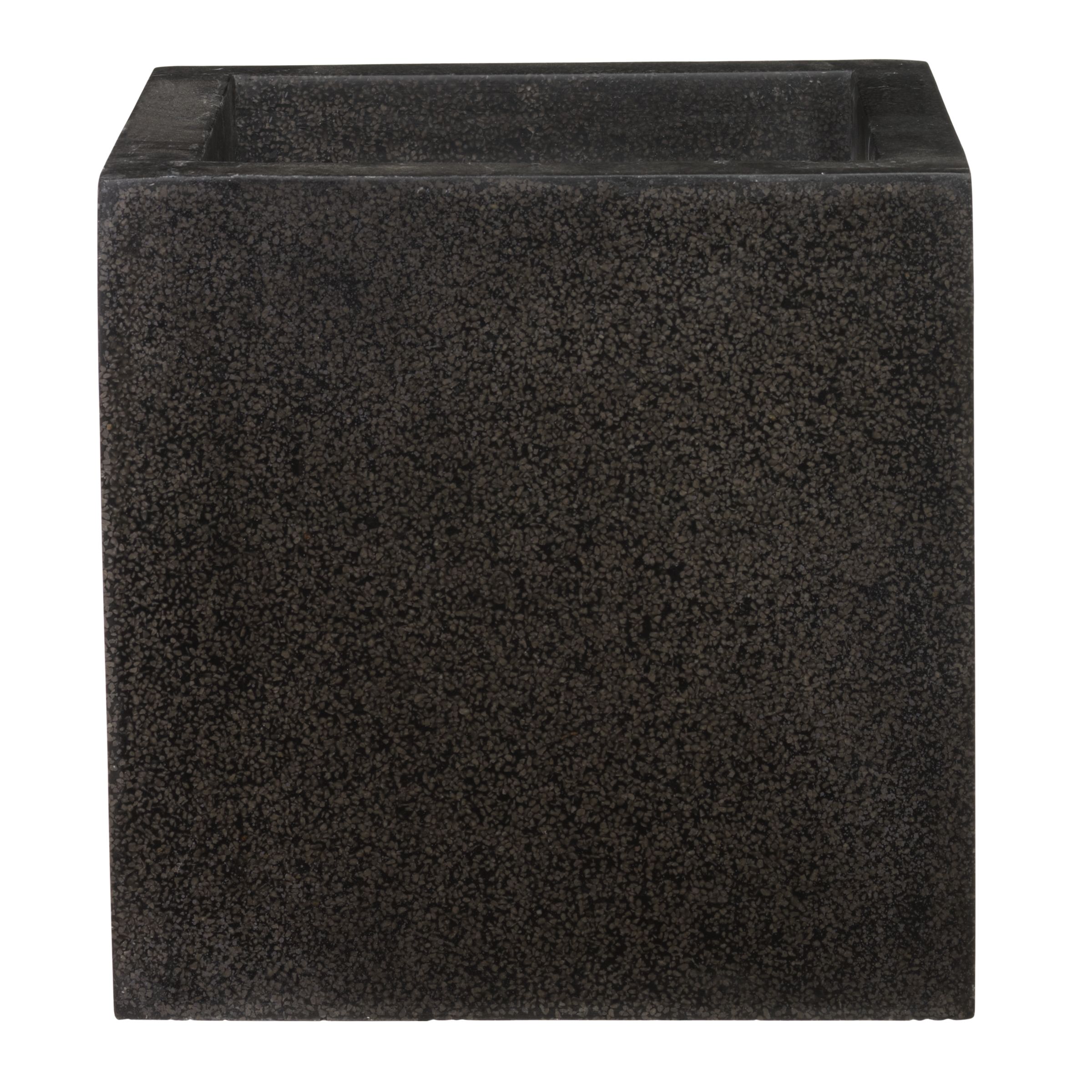 Lightweight Terrazzo Square Planter, Black, Small