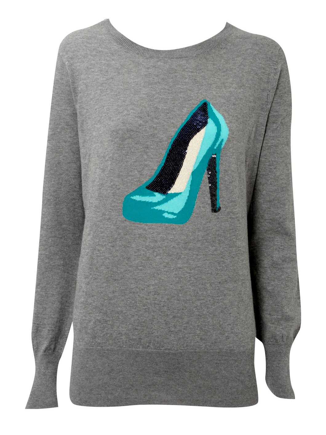 Oasis Shoe Sequin Crew Neck Jumper, Grey, M