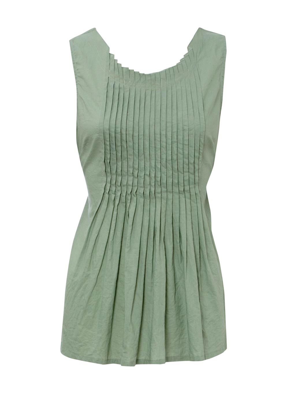 Oasis Pleat Front Cotton Top, Khaki, 12
