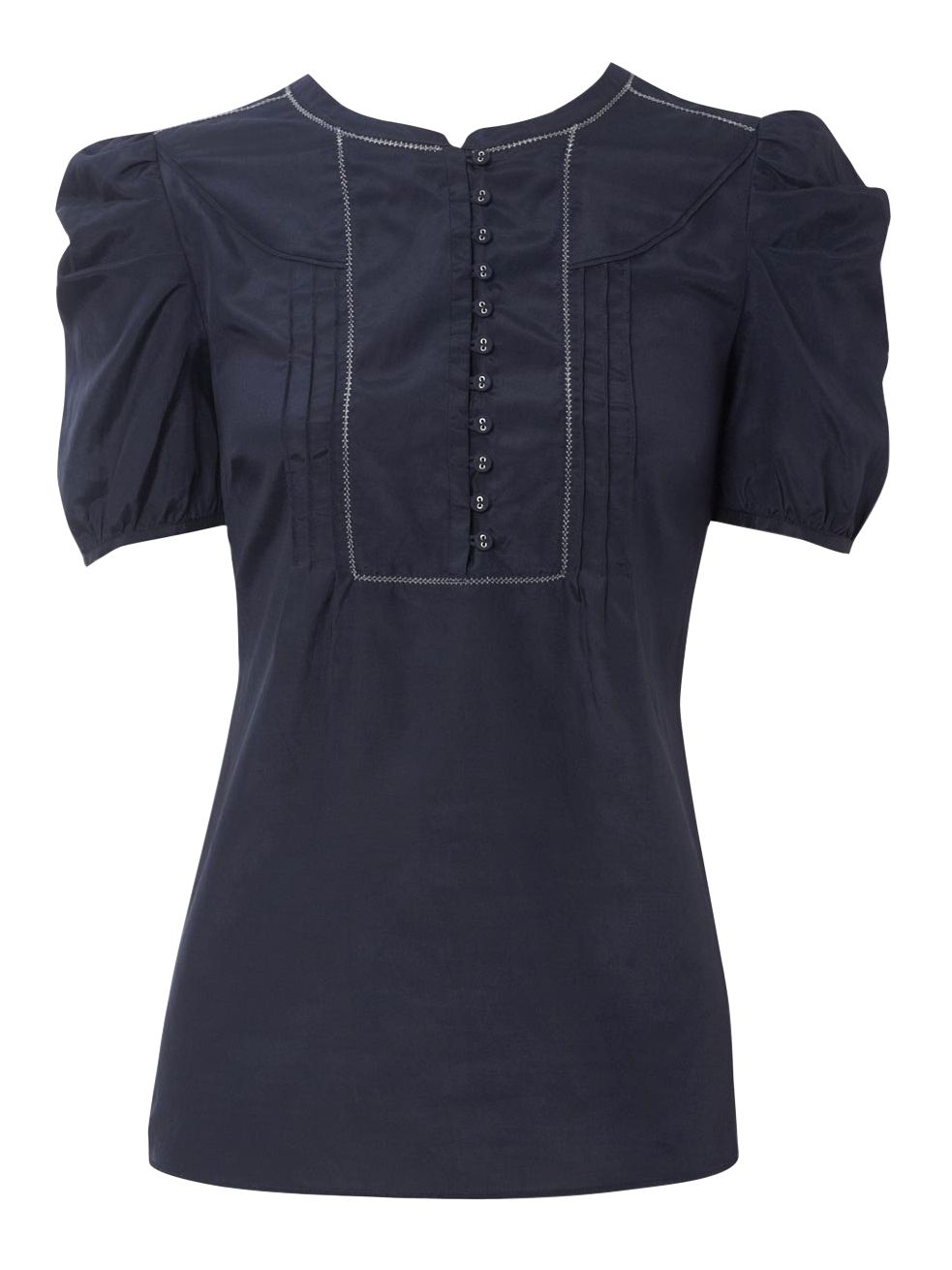 Oasis Pintuck Puff Sleeve Blouse, Navy, 12