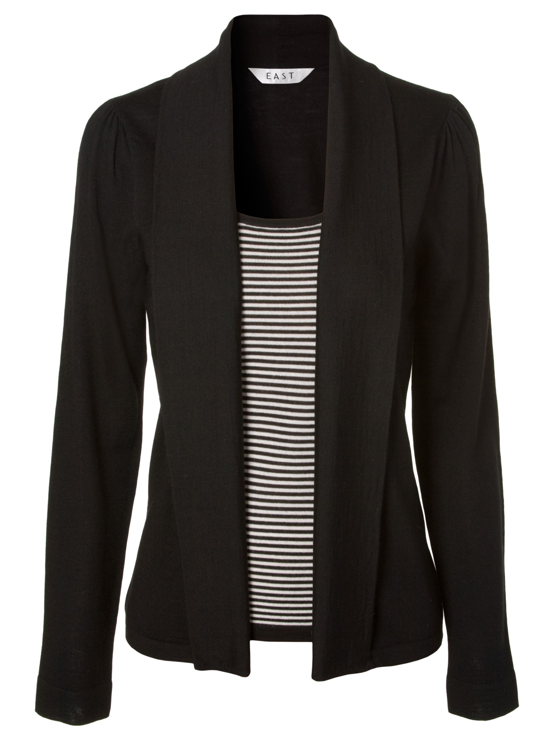 East Stripe Merino Faux Twinset, Black, 14