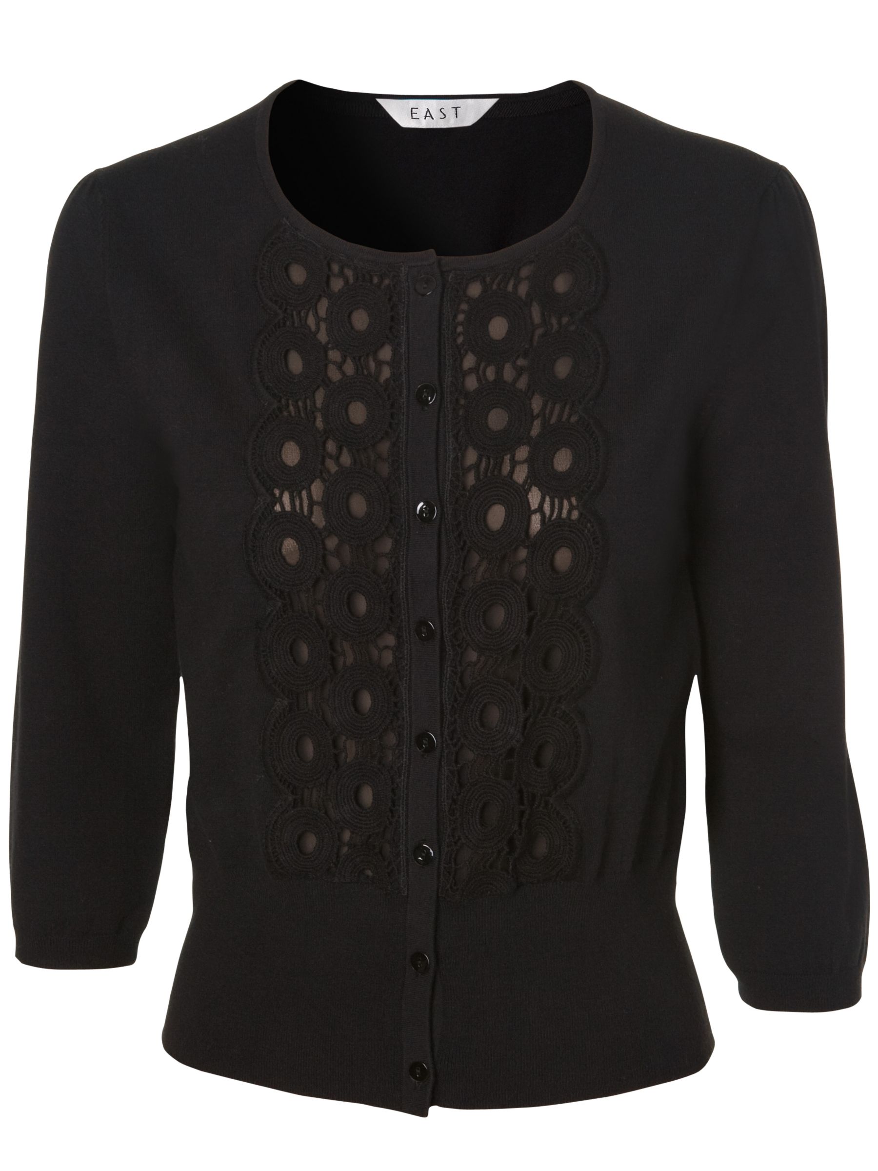 East Crochet Front Cardigan, Black, 14