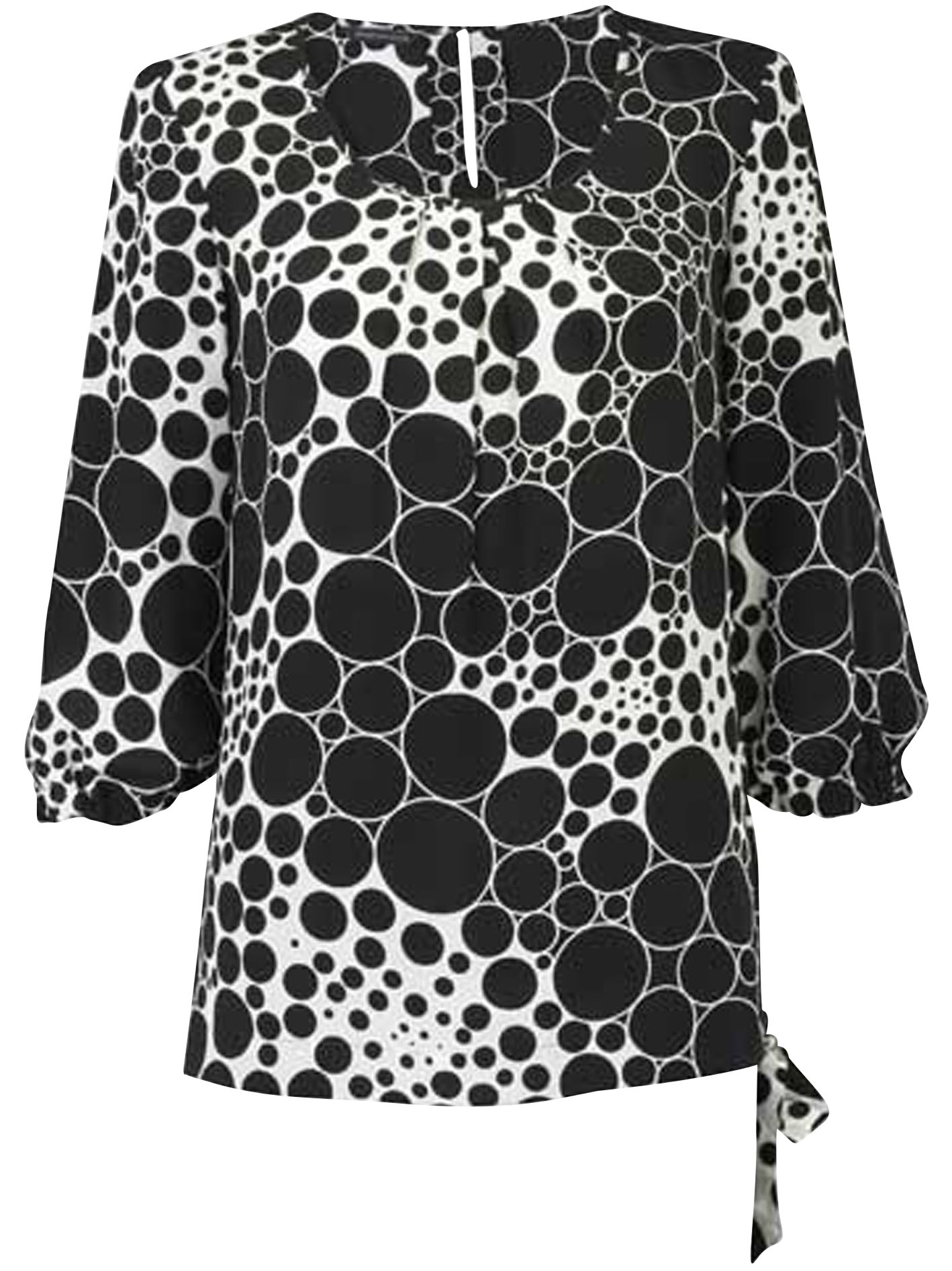 Bubble Print Silk Blouse, Black Multi,