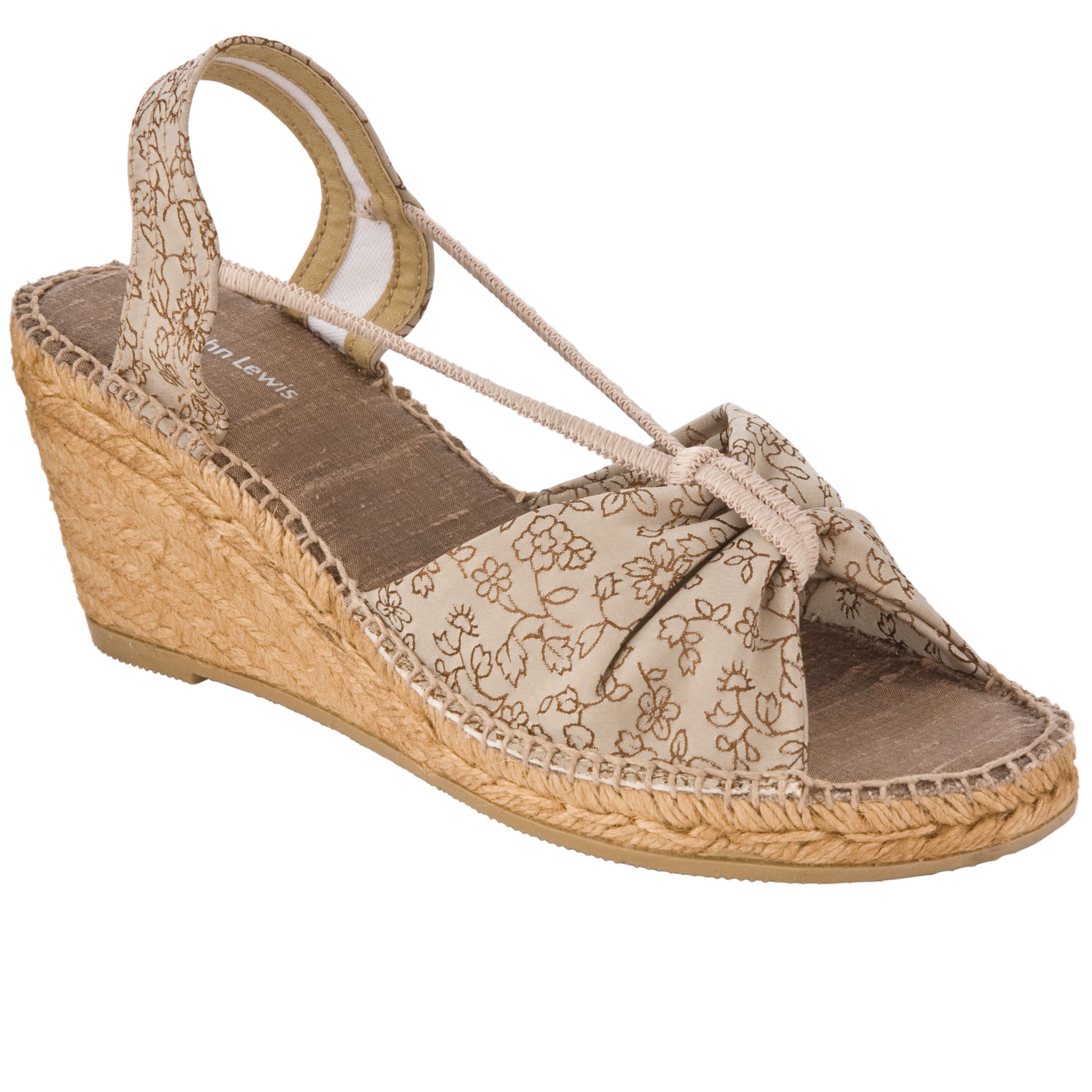 John Lewis Suzanna Floral Print Classic Espadrille Sandals, Taupe, 6