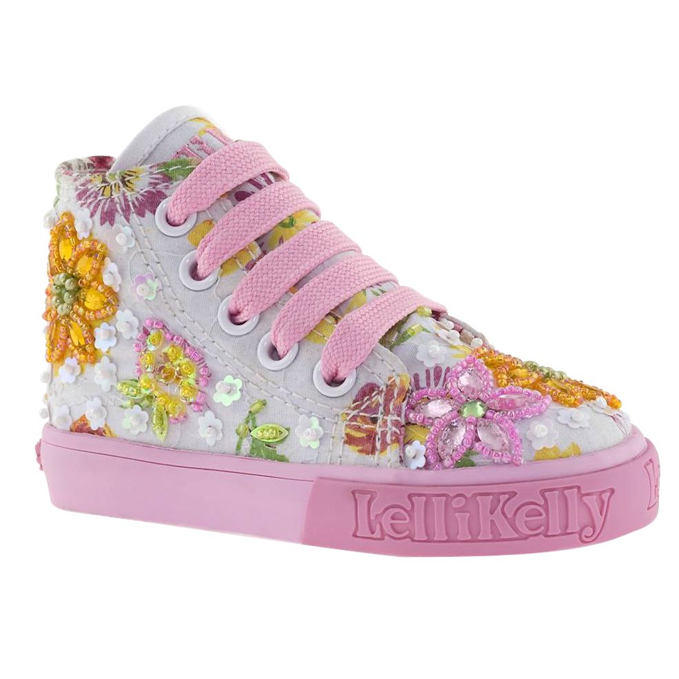 Lelli Kelly Floral Print Lace Boots Pinkwhite 4 Junior
