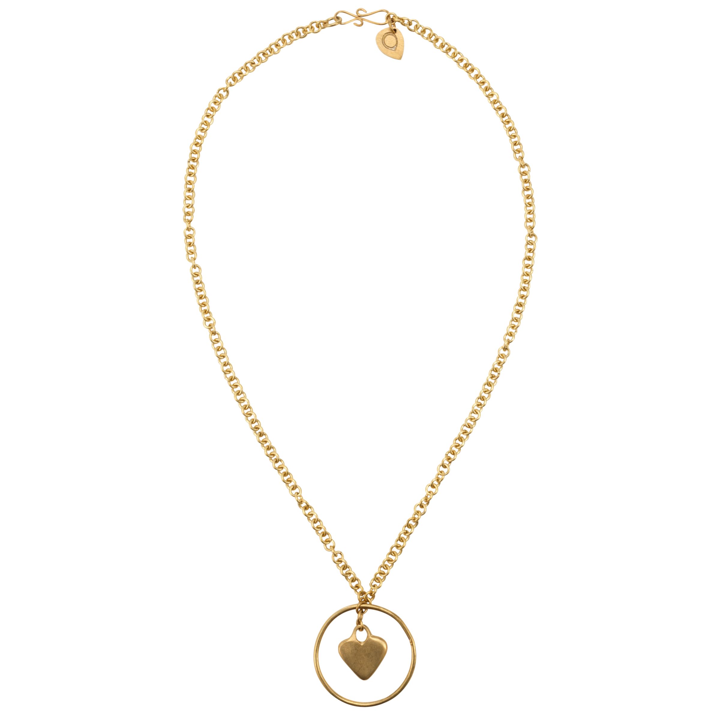 Made Brass Hoop and Heart Pendant Necklace