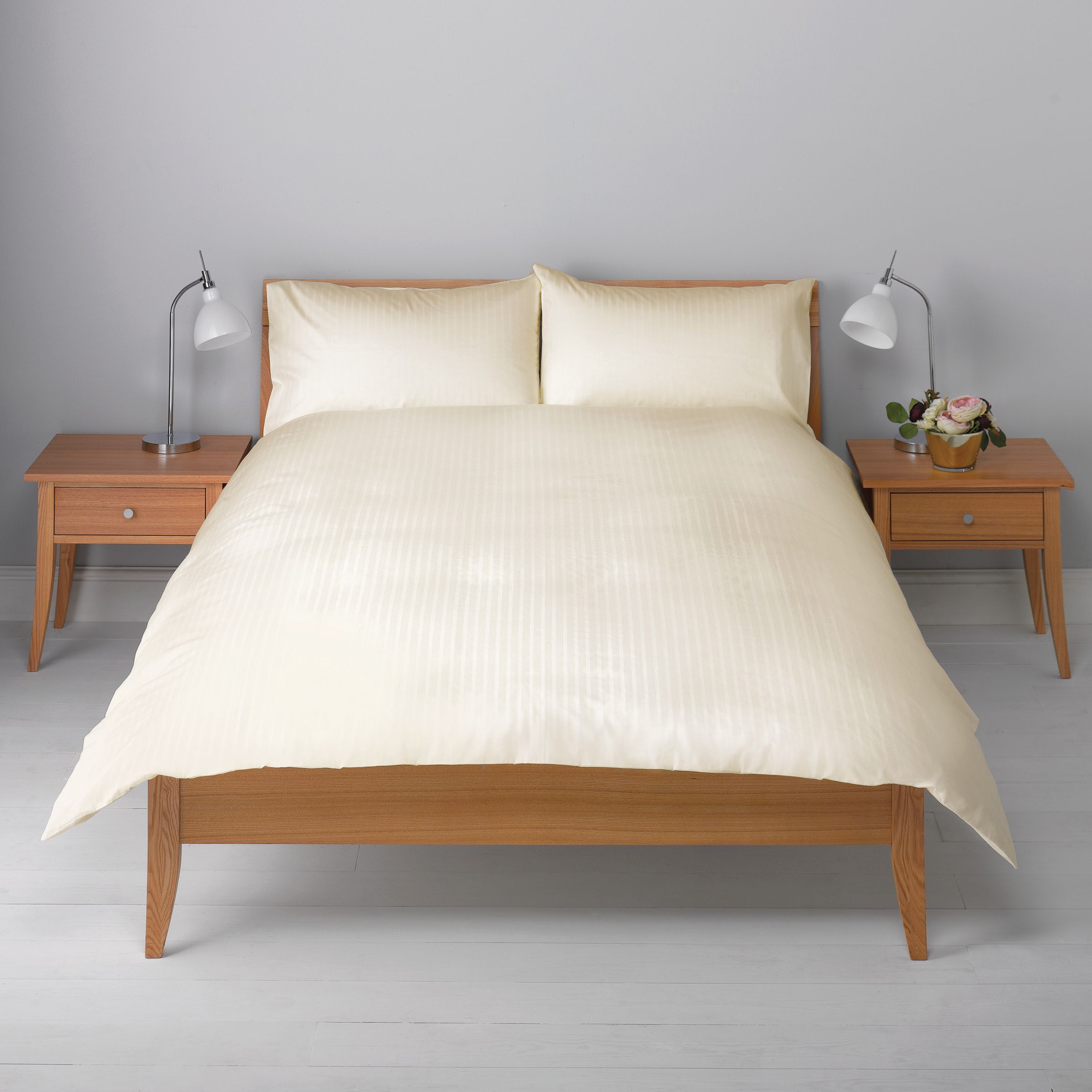 John Lewis Wide Stripe Duvet Cover Set, Oyster,