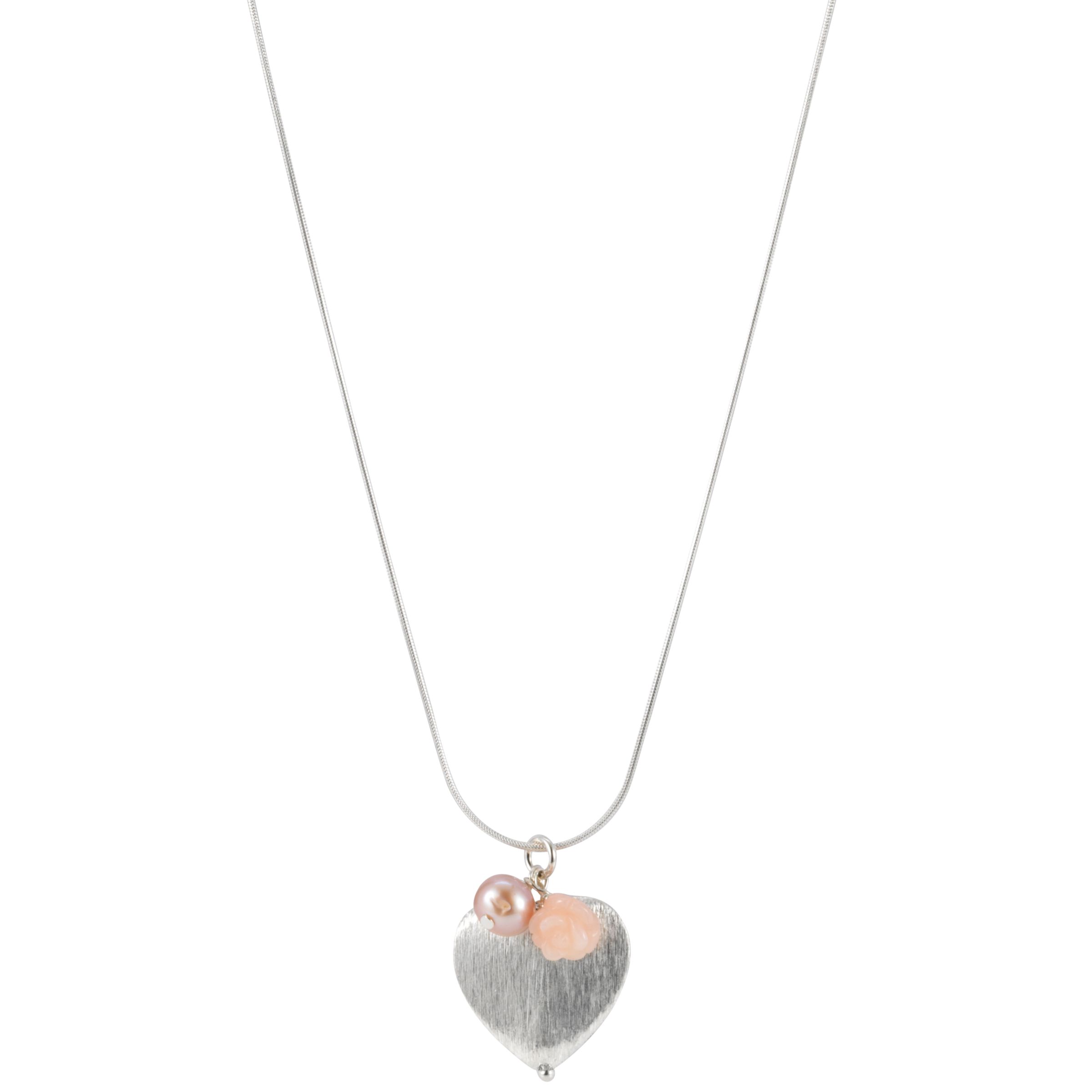 Claudia Bradby Silver Heart Pink Opal Flower Pendant Necklace