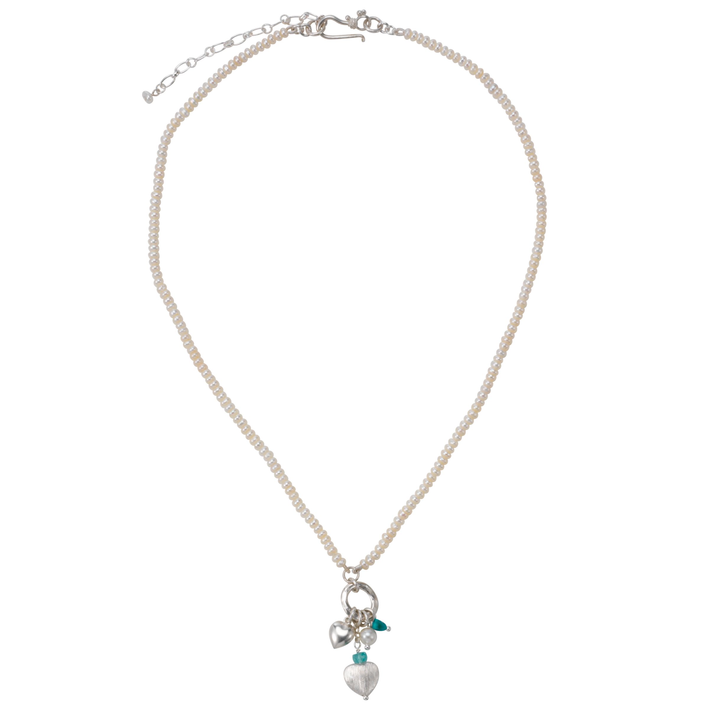 Cladia Bradby White Pearl Turquoise Charm Necklace