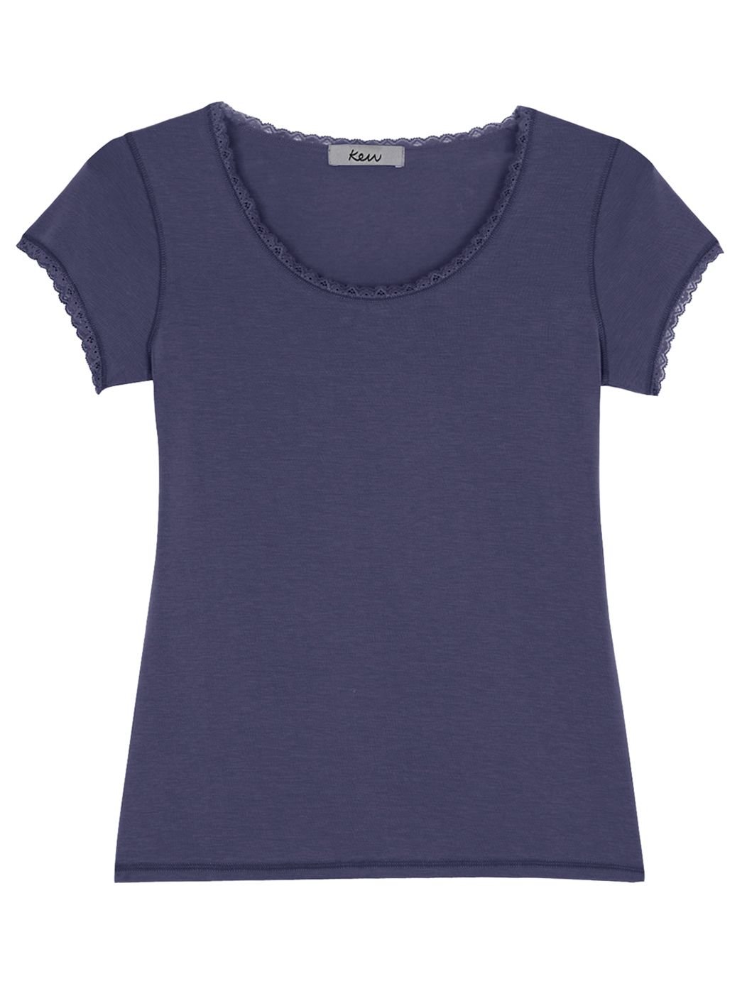 Kew Lace Trim Cap Sleeve T-Shirt, Dark blue, M