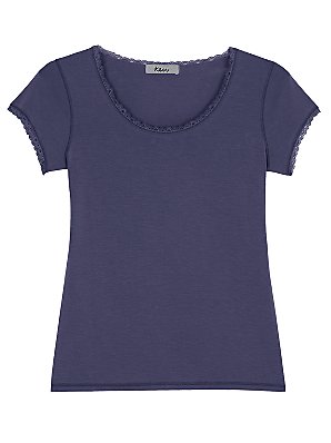 Lace Trim Cap Sleeve T-Shirt, Dark blue, L