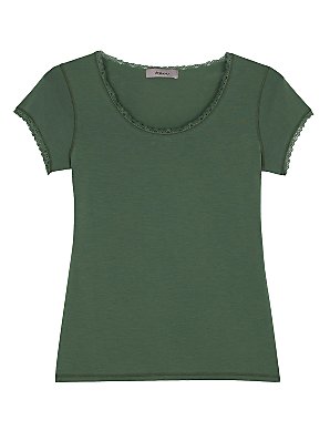 Lace Trim Cap Sleeve T-Shirt, Green, S