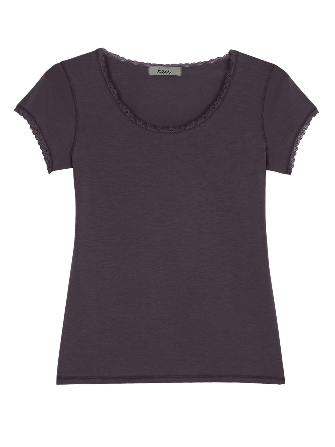 Lace Trim Cap Sleeve T-Shirt, Mauve, M