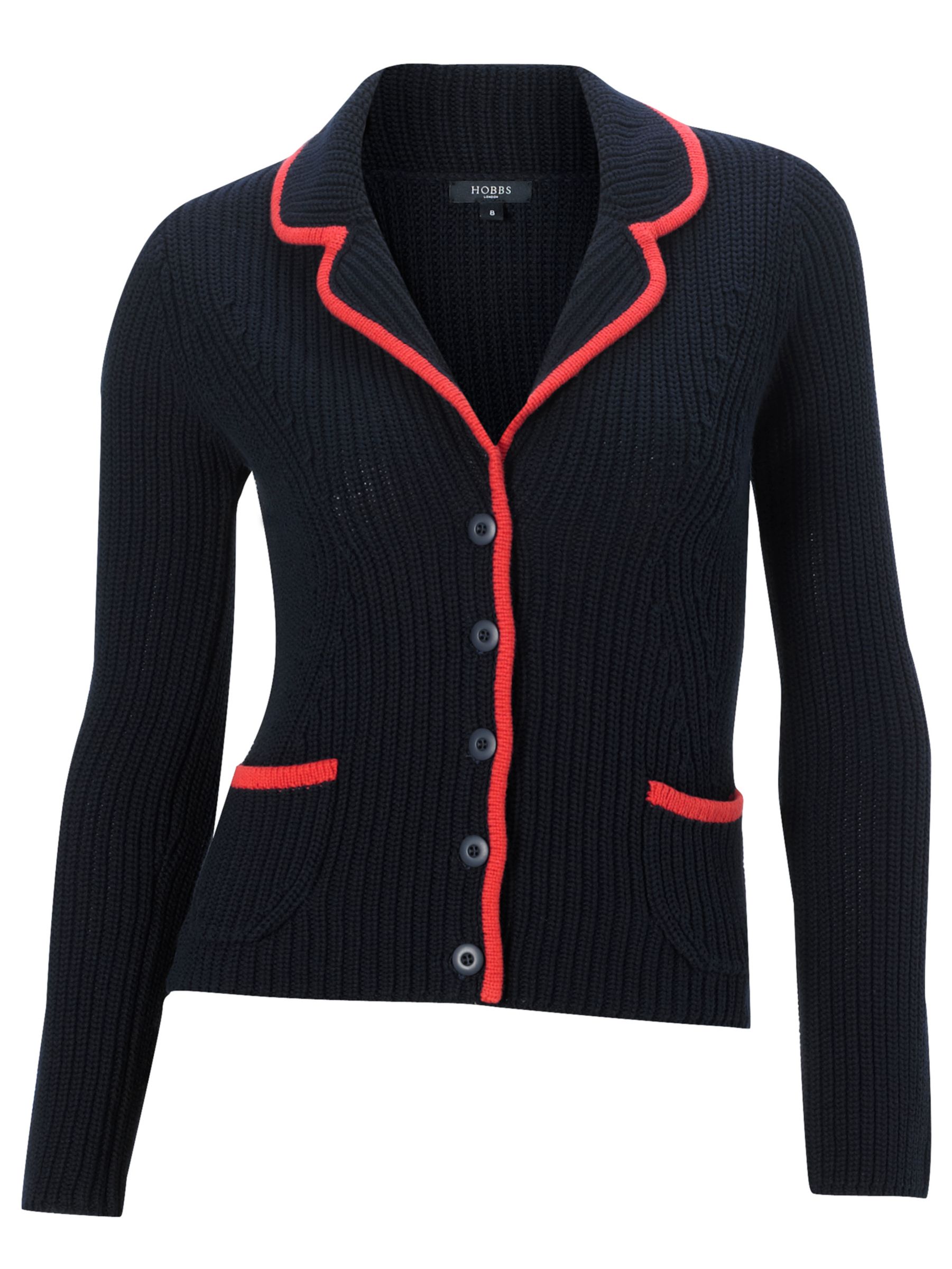 Hobbs Chemin Long Sleeved Cotton Blazer, Navy/Poppy, 14