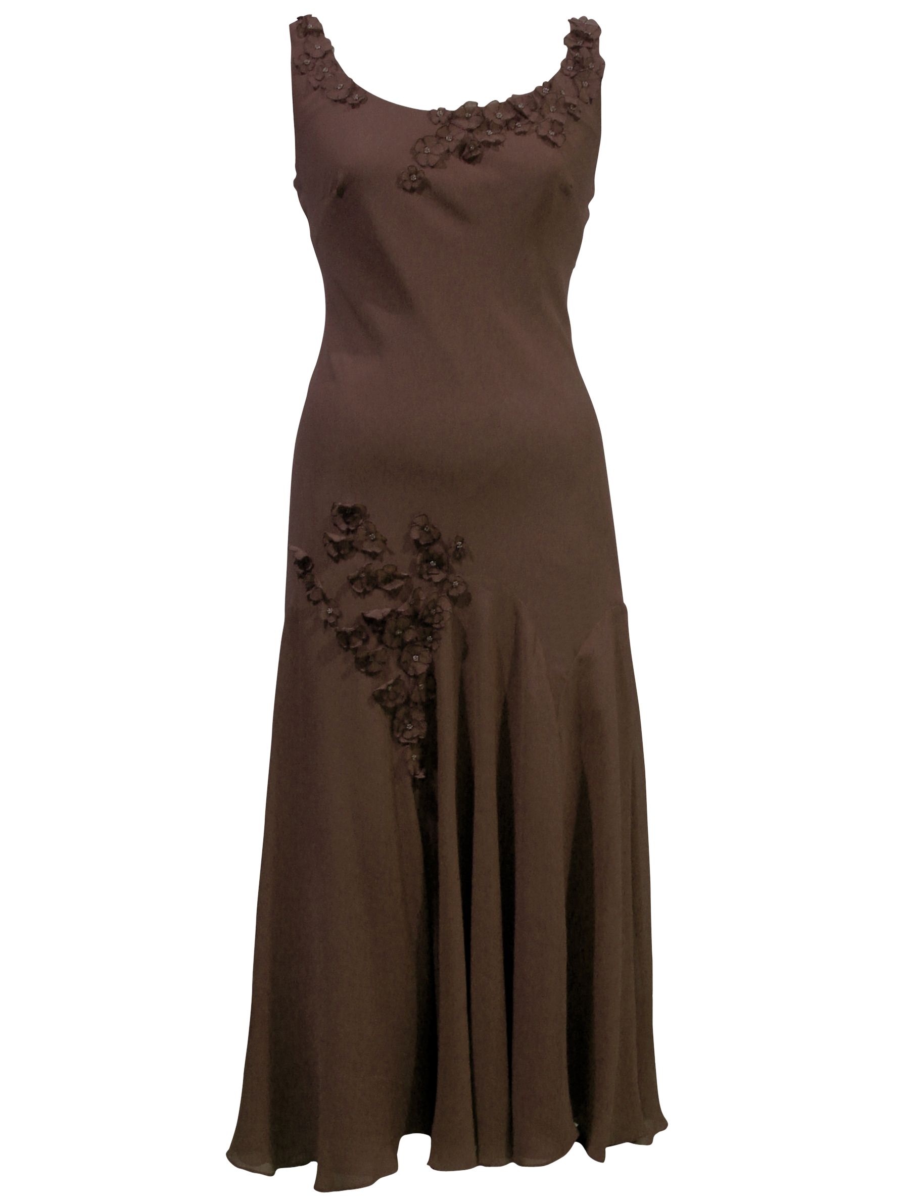 Chesca Daisy Appliqu&eacute; Silk Dress, Mocha, 14 at John Lewis