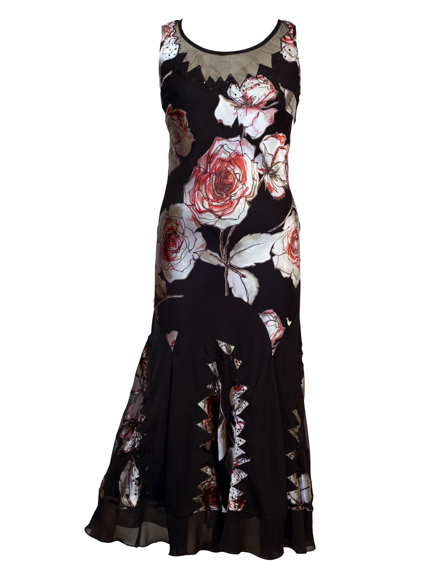 Chesca Large Rose Print Devoré Dress, Black/red at John Lewis