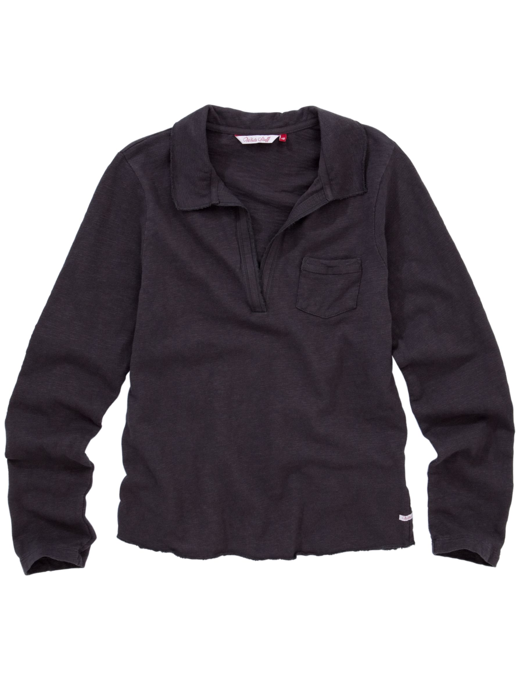 White Stuff Mickey Collar Long Sleeve T-Shirt, Dark Shadow, 10