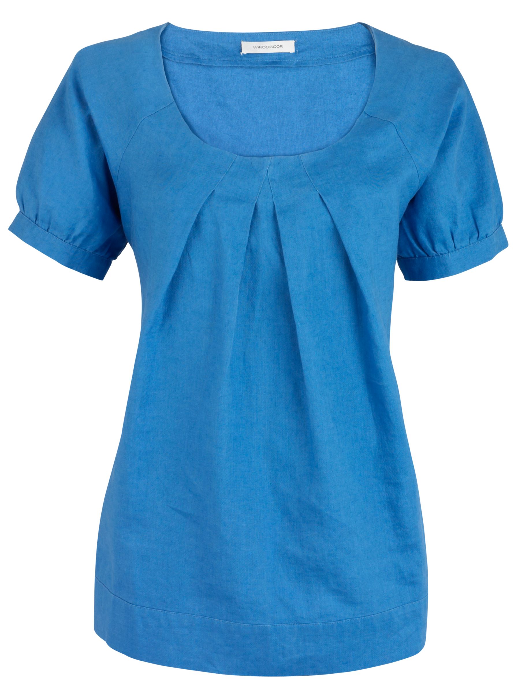 Windsmoor Pleat Front Linen Blouse, Cobalt, 24