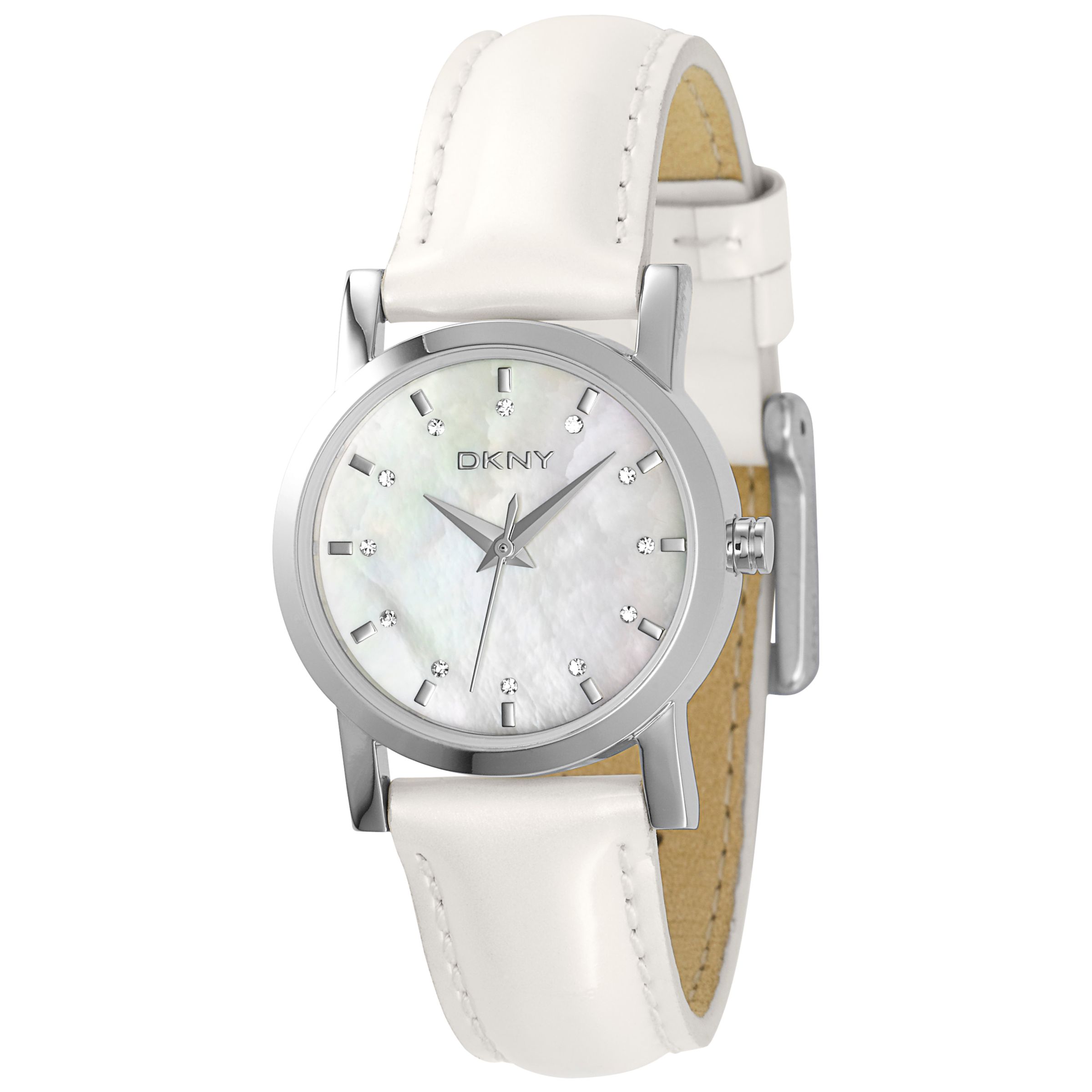 DKNY NY4796 Round Mop Leather Strap Watch, White