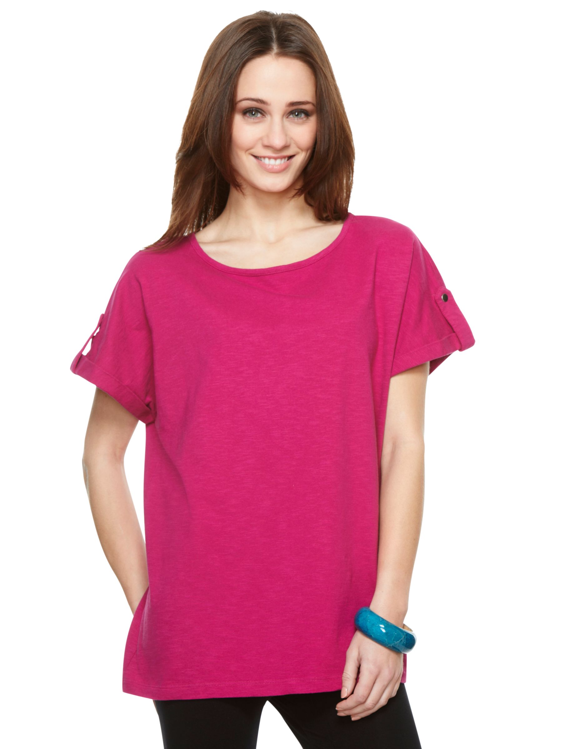 COLLECTION, John Lewis Women Slub Tab Sleeve T-Shirt, Pink, S