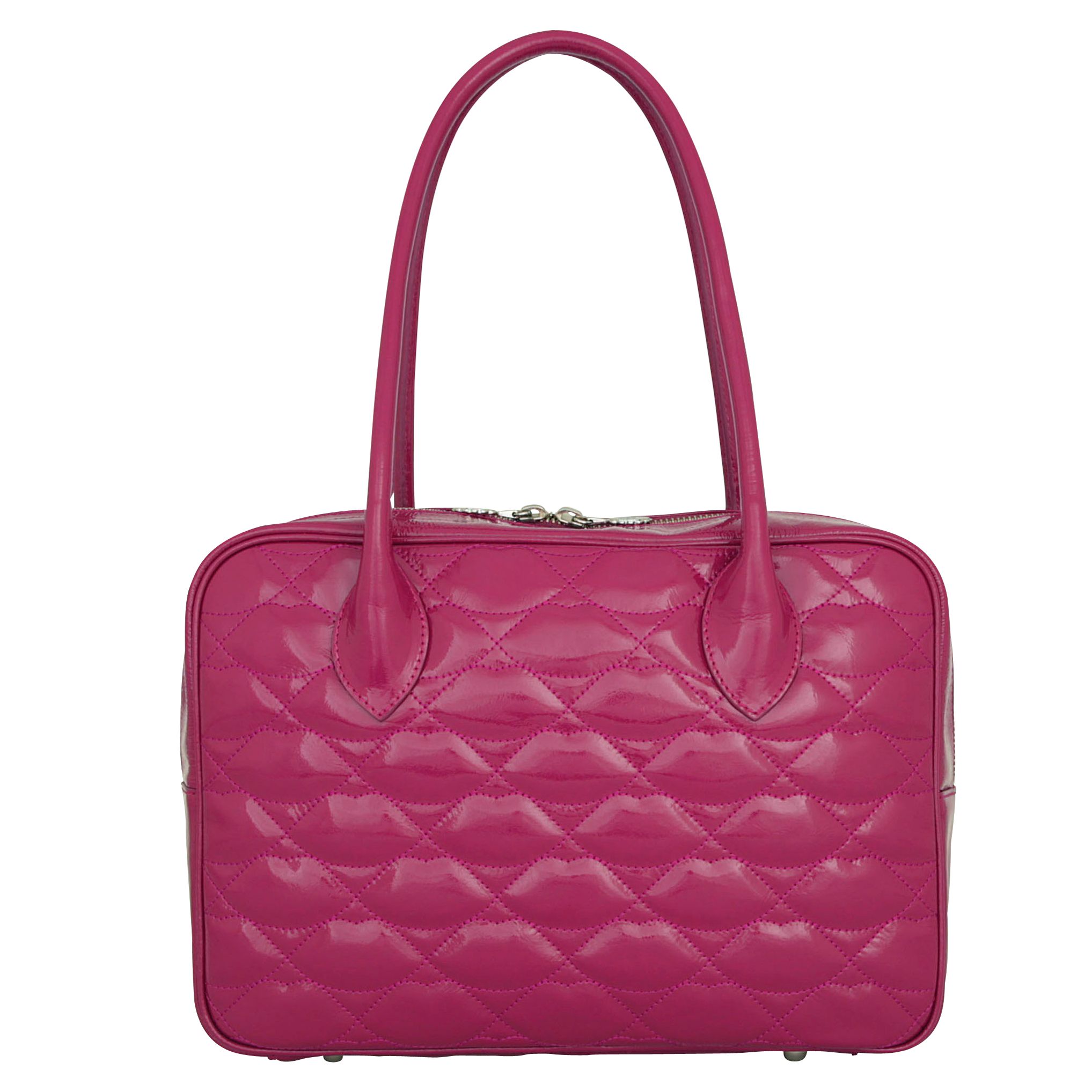 Lulu Guinness Quilted Lips Medium Jenny Shoulder Handbag, Raspberry Patent