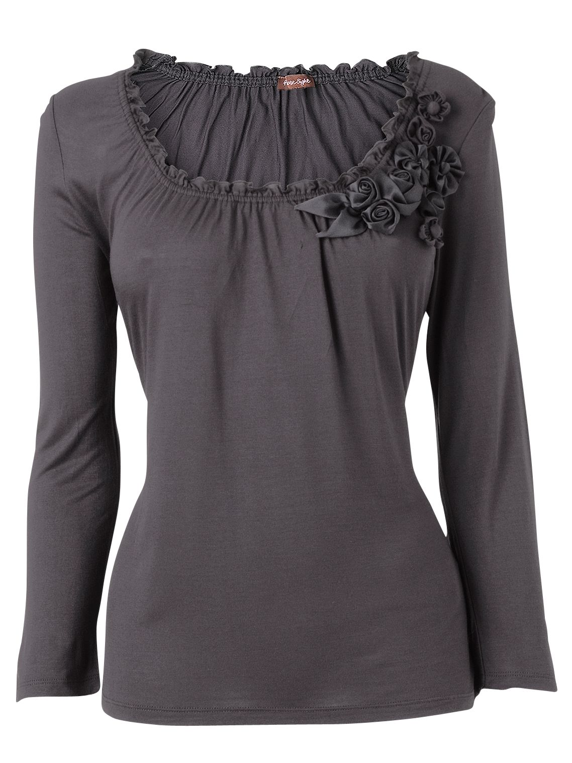 Phase Eight Flower Trim Jersey Top, Charcoal, 14