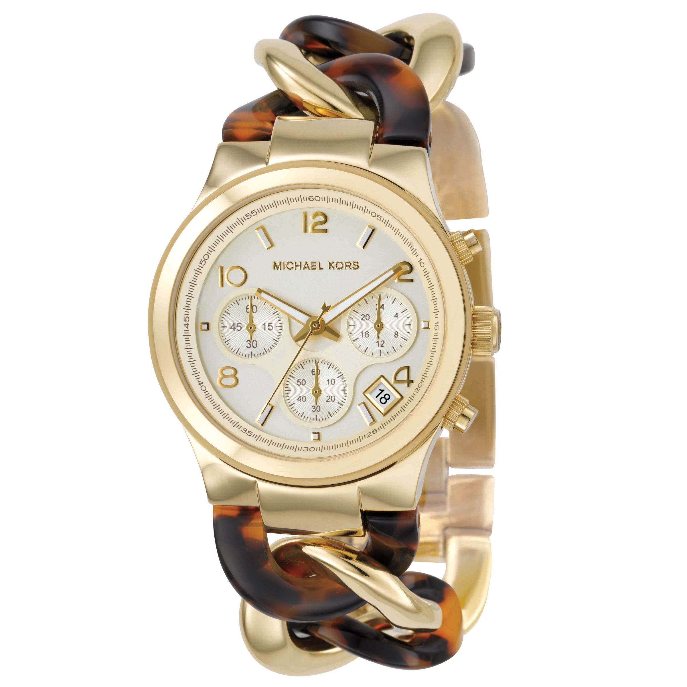 Michael Kors Women's Chronograph Tortoiseshell Chain Bracelet Watch, Tortoiseshell at John Lewis