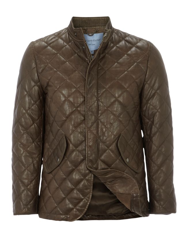 Joe Casely-Hayford for John Lewis Alcade Quilted Leather Jacket, Olive at John Lewis