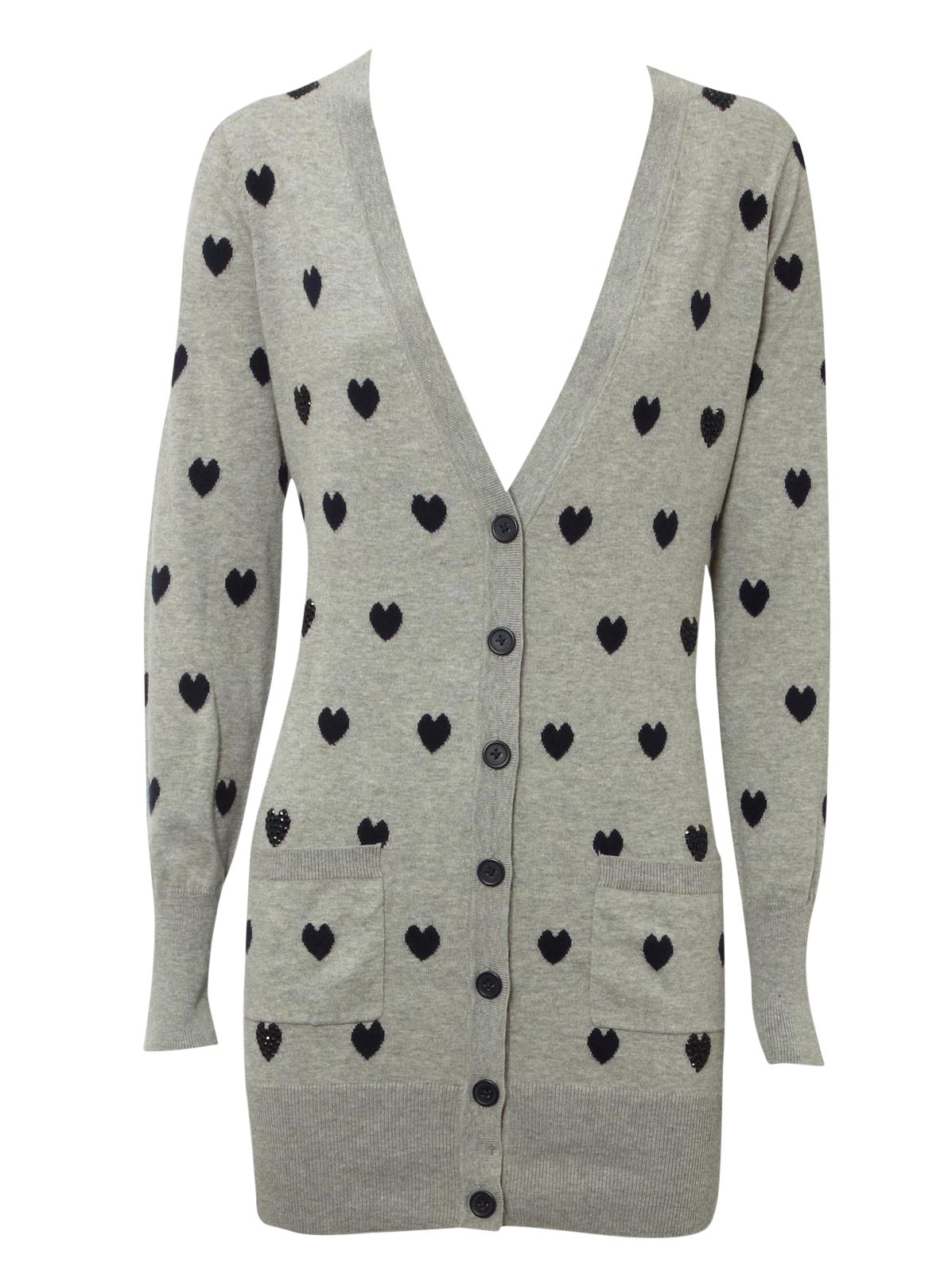 Oasis Heart Print Boyfriend Cardigan, Multi Grey, XS